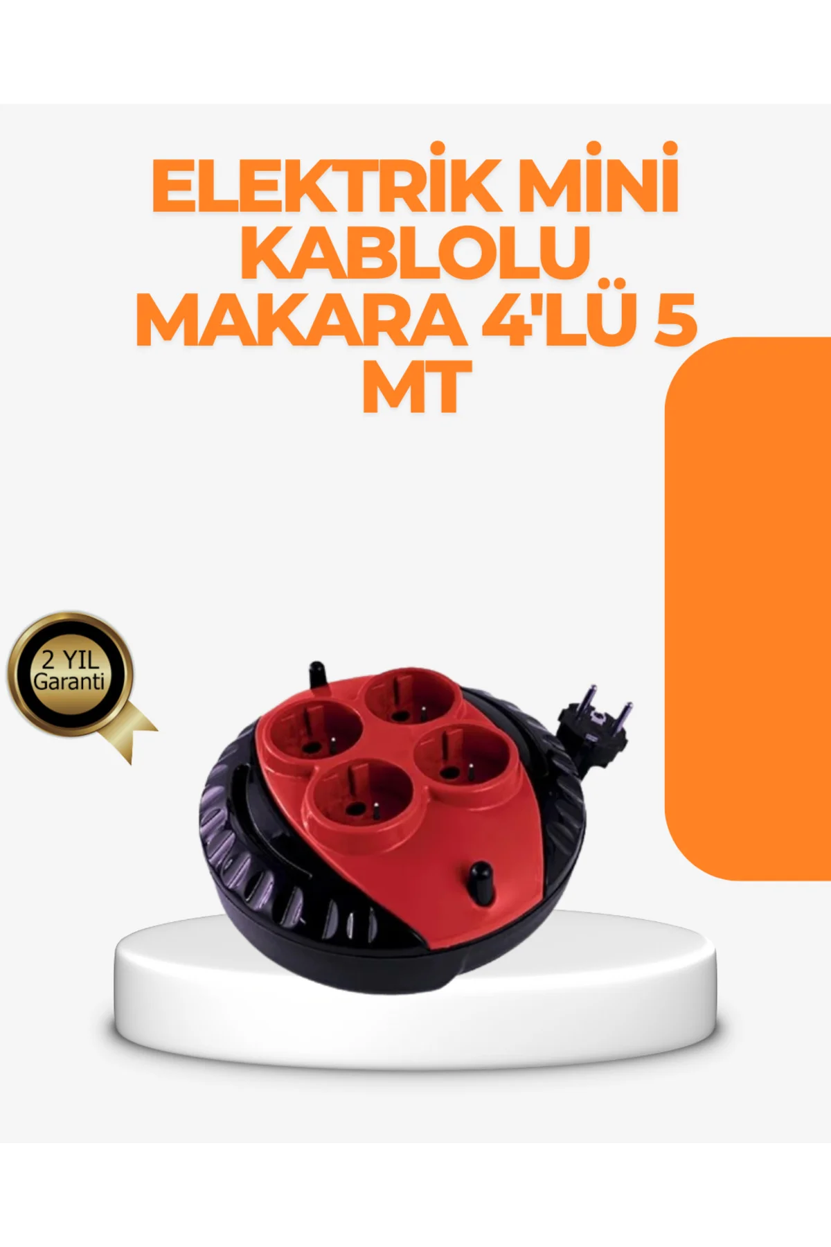 Kırmızı Renk 5 Metre 4’lü Kablolu Priz Makarası