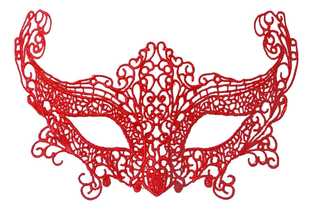 Just Cheap Store Kirmizi Renk Dantel Örgü İşlemeli Parti Maskesi Model 3