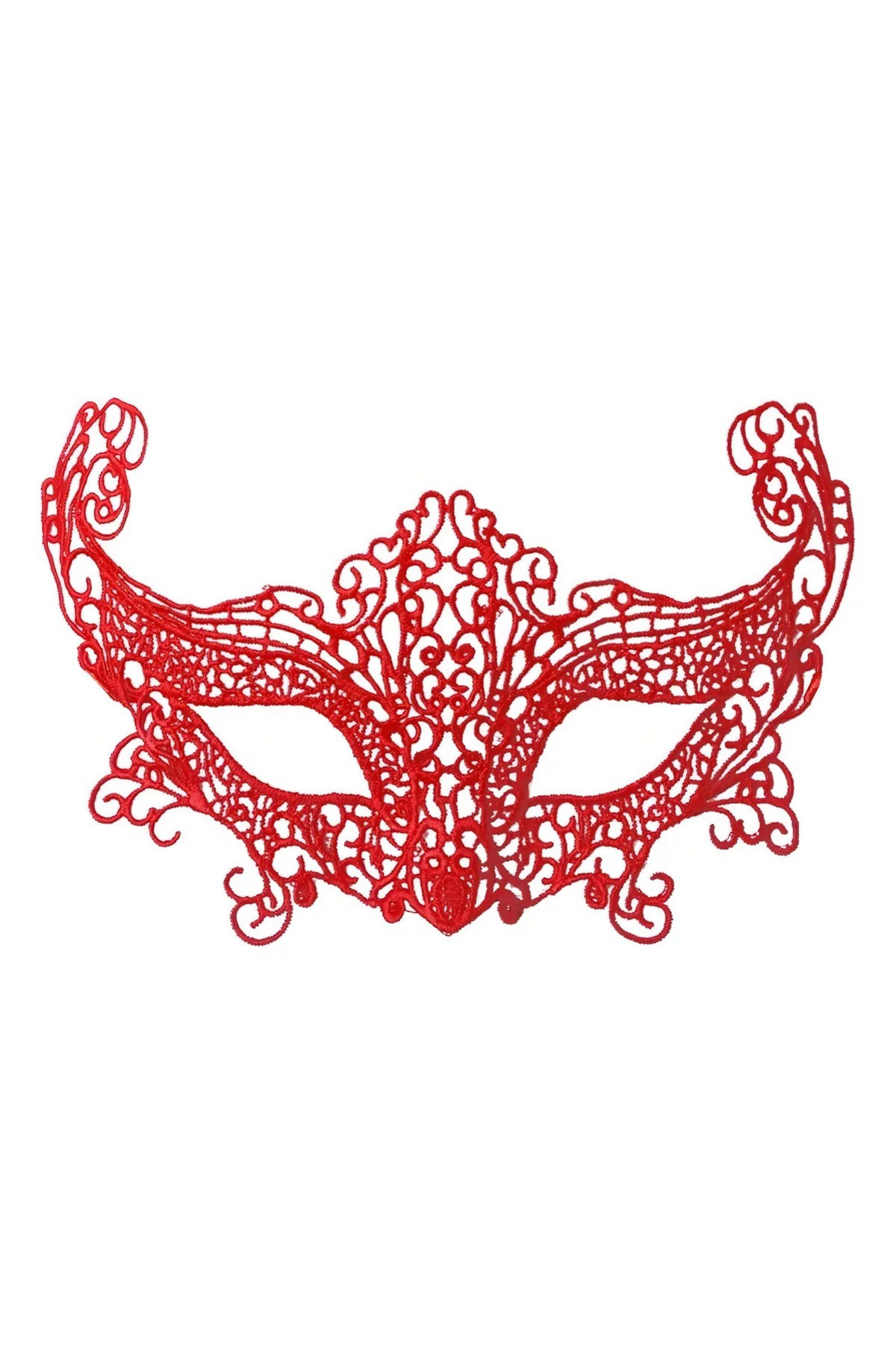 Kırmızı Renk Dantel Örgü Işlemeli Parti Maskesi Model 3