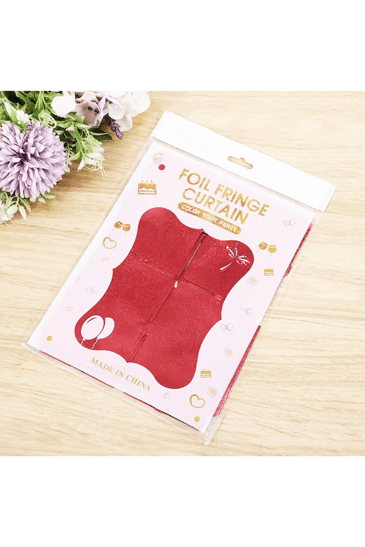 Ok Aksesuar Kırmızı Renk Dikdörtgen Kesim Parlak Sim Görünümlü Fon Perde Deko