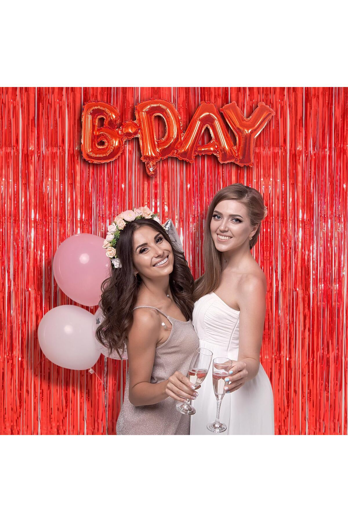 Ok Aksesuar Kırmızı Renk Ekstra Metalize Parlak Saçaklı Arka Fon Perde İthal