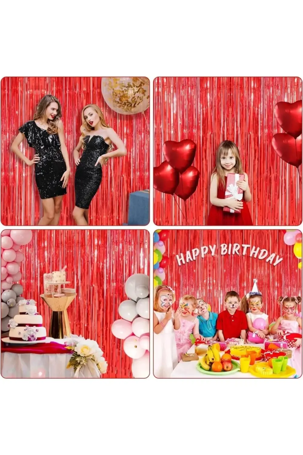 Kırmızı Renk ENessiWorldtra Metalize Parlak Saçaklı Arka Fon Perd