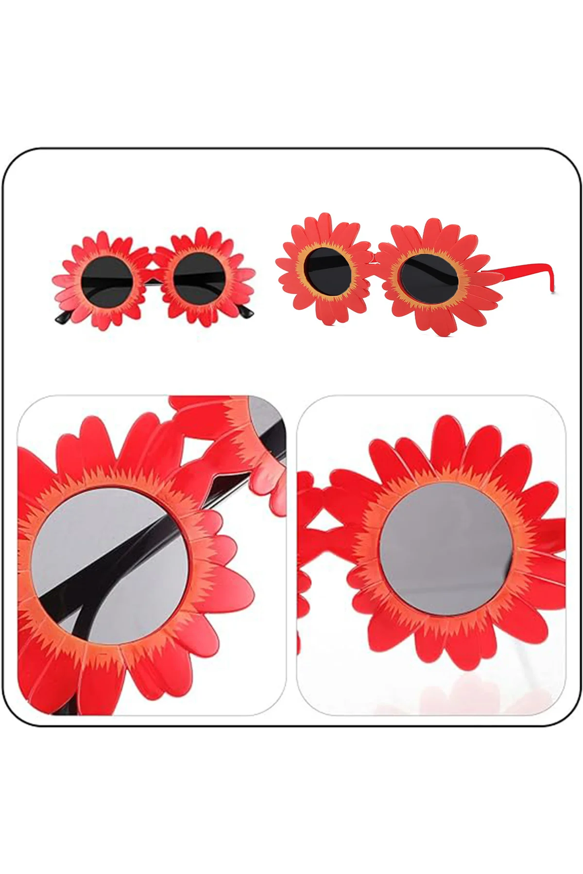 Kırmızı Renk Papatya Şekilli Parti Gözlüğü 18x10 cm  GO506089Gosa
