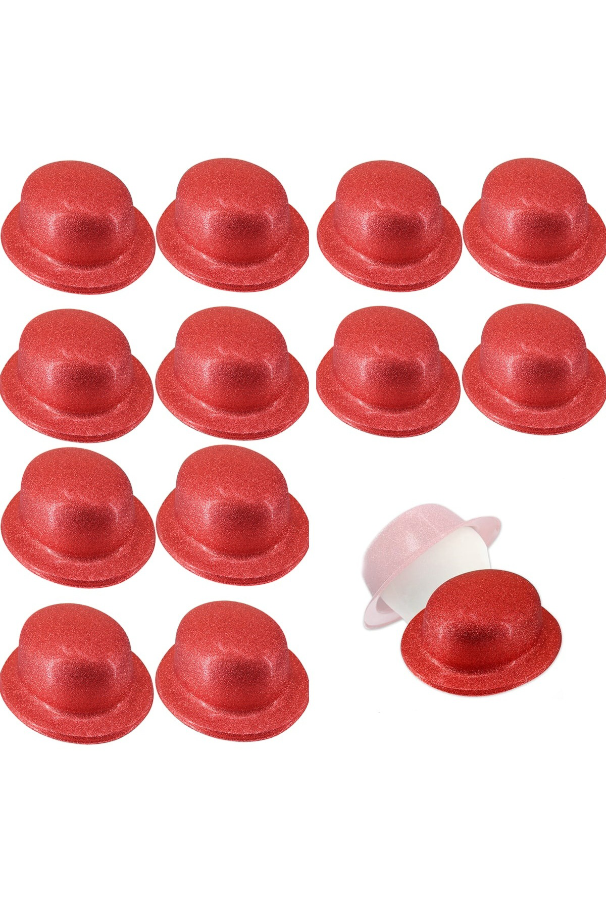 Pazardenizi Kırmızı Renk Simli Melon Yuvarlak Parti Şapkası 12 Adet