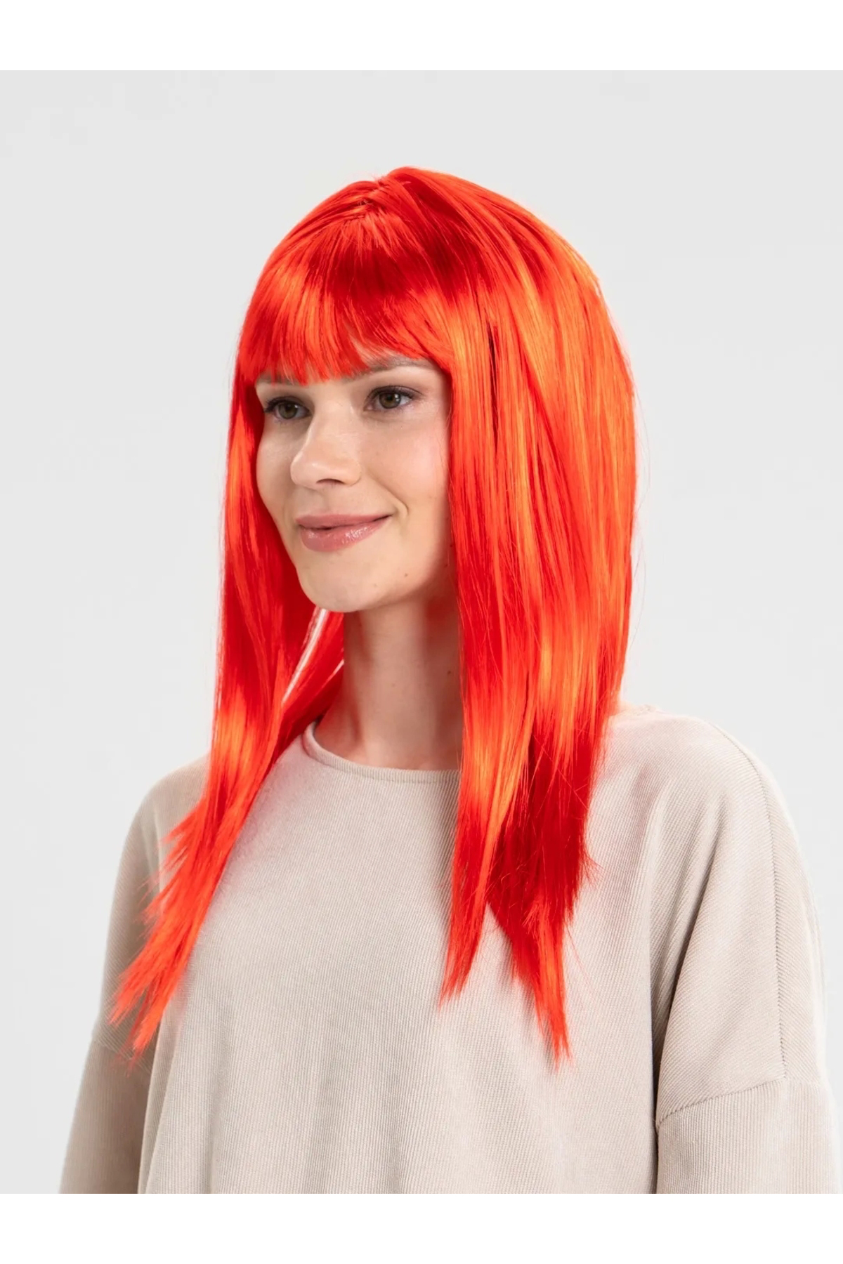	 Yuba Avm Kırmızı Renk Uzun Düz Parti Peruğu