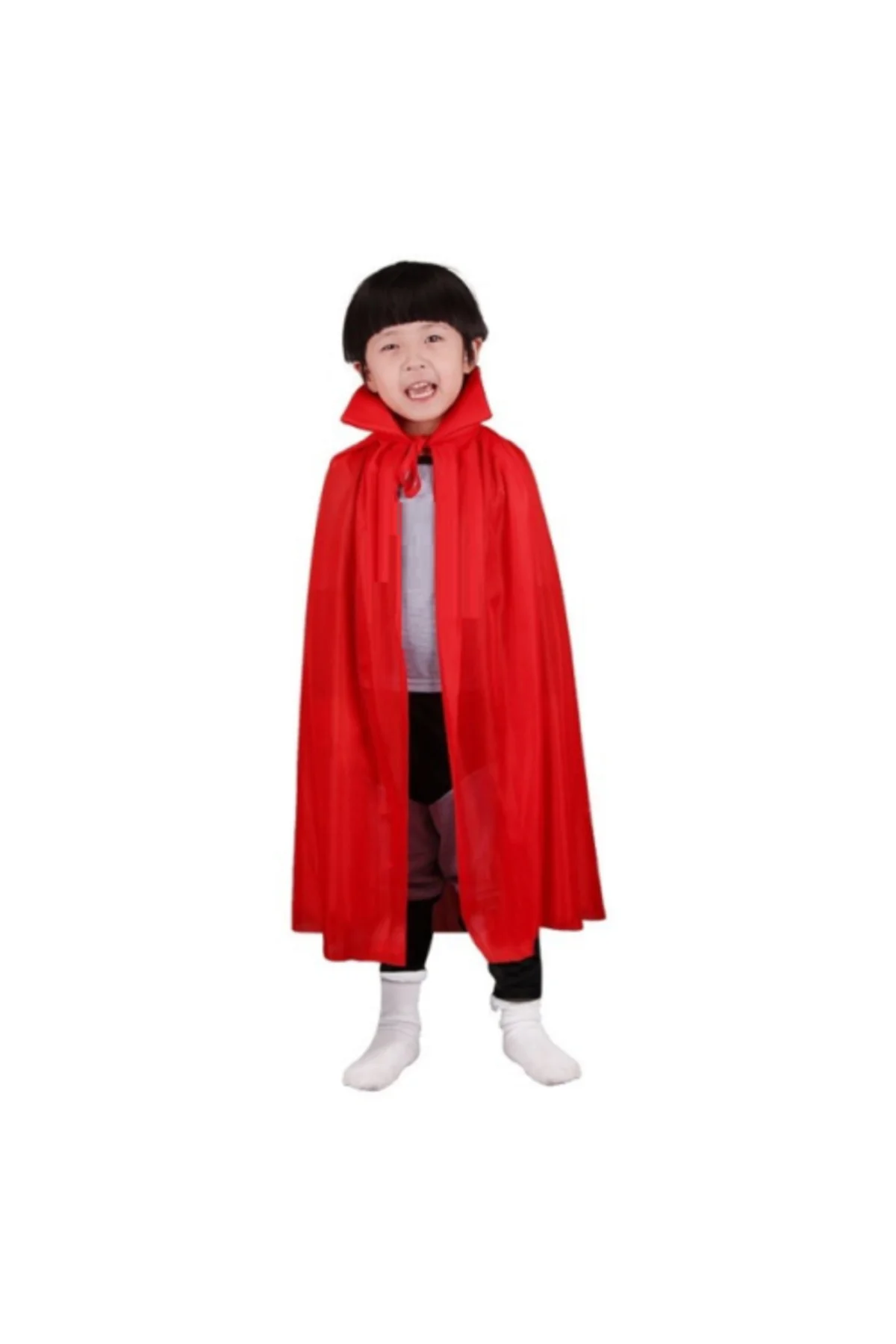 Kırmızı Renk Yakalı Pelerin Çocuk Boy 90 cm