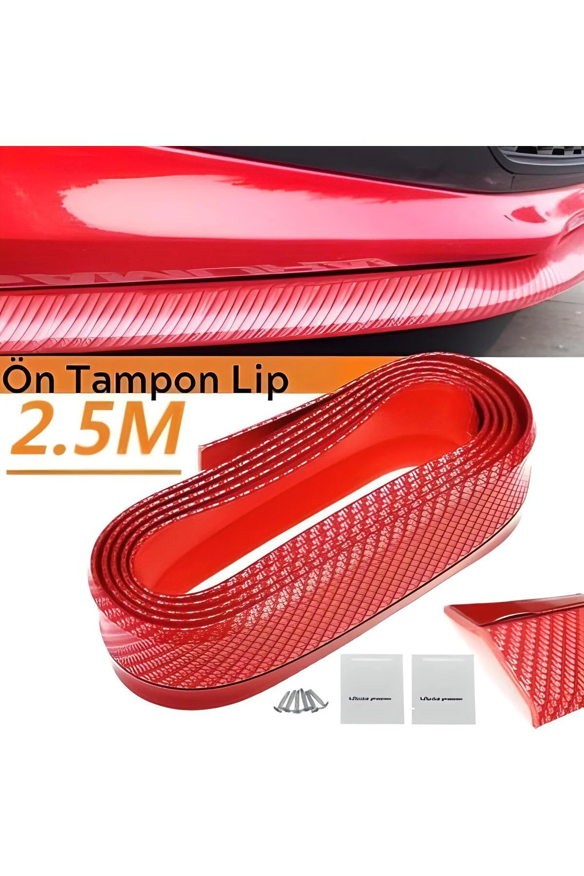 Kırmızı Renkli 2,5 Metre Araba Oto Ön Tampon Koruyucu Kauçuk Prat