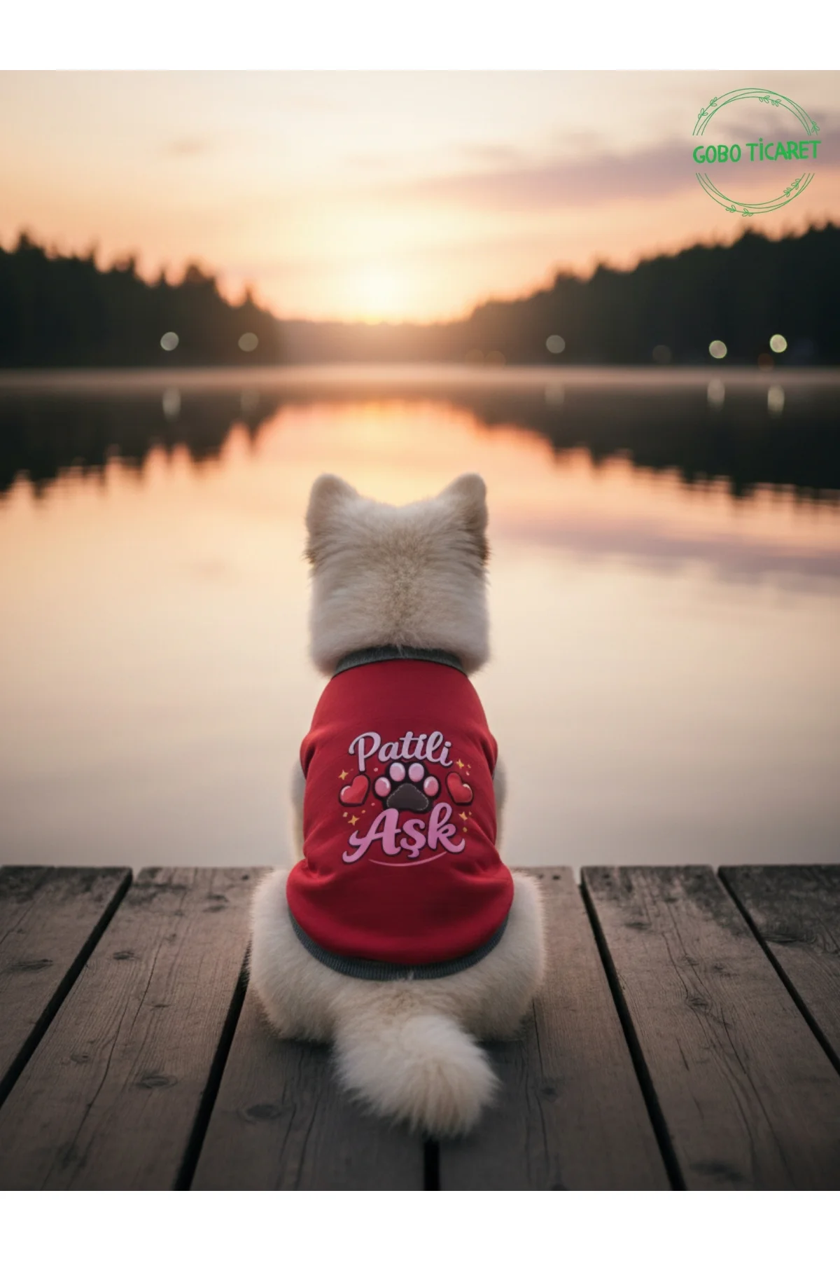 Kırmızı Renkli Patili Aşk Baskılı Kedi ve Köpek Kıyafeti Tişörtü 