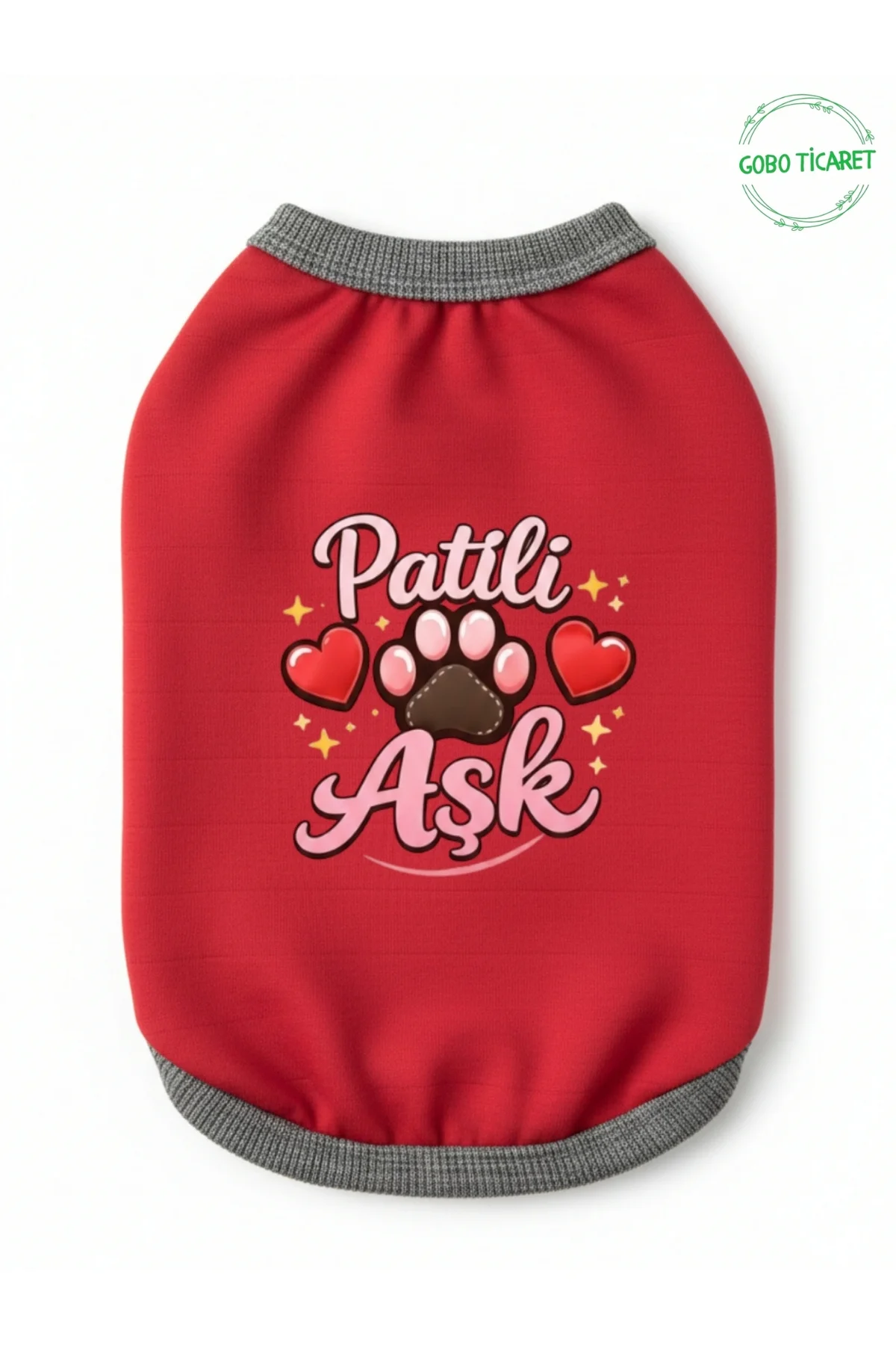 Kırmızı Renkli Patili Aşk Baskılı Kedi ve Köpek Kıyafeti Tişörtü 