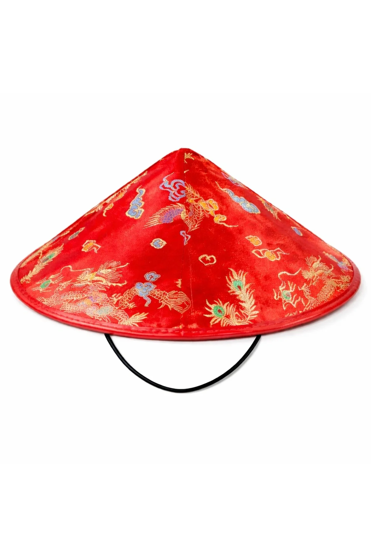 Kırmızı Saten Çin Desenli Dragon İşlemeli Şapka – Lastikli - Görsel 2