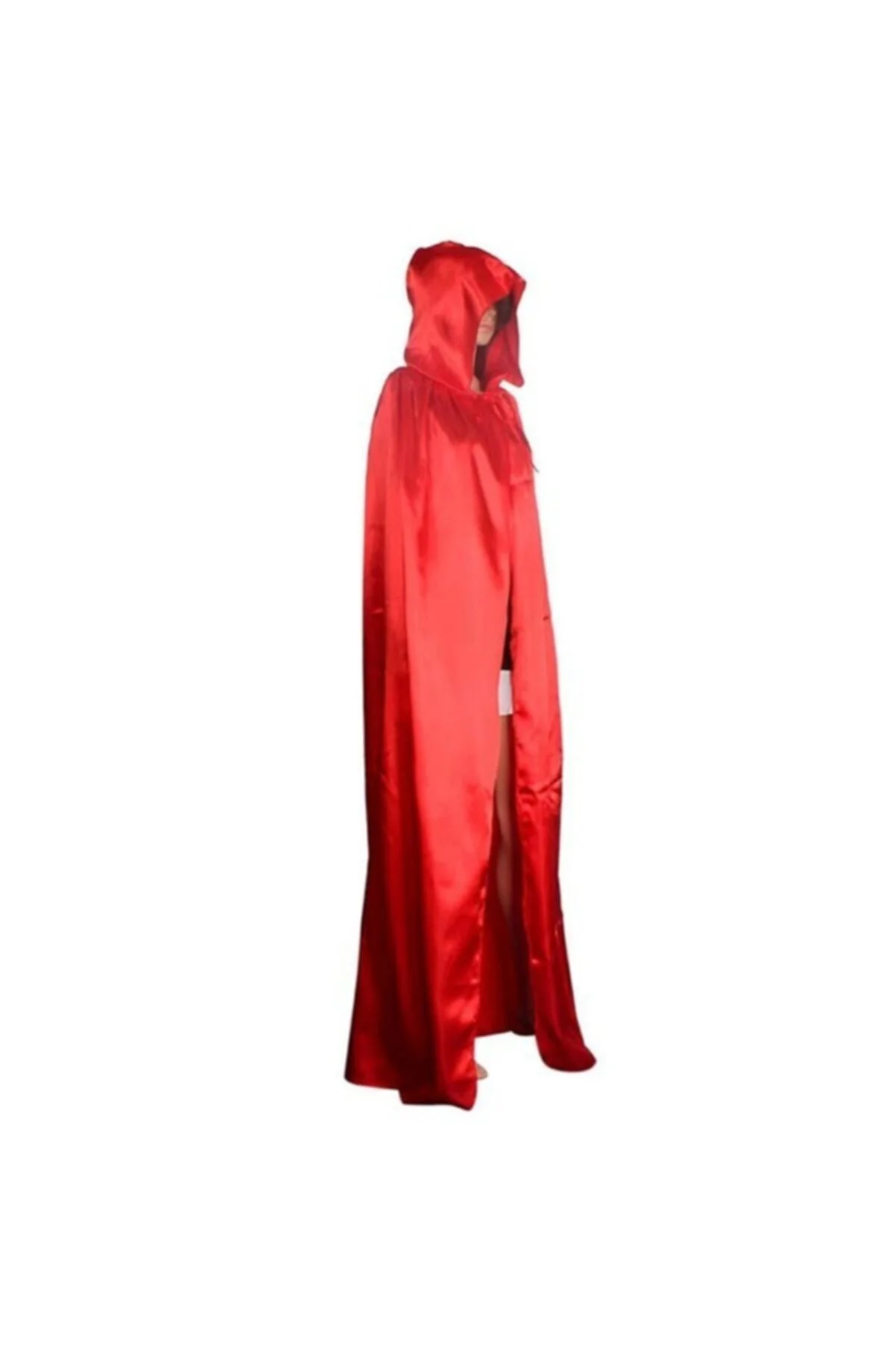 Kırmızı Saten Pelerin Halloween Pelerin 140 cm