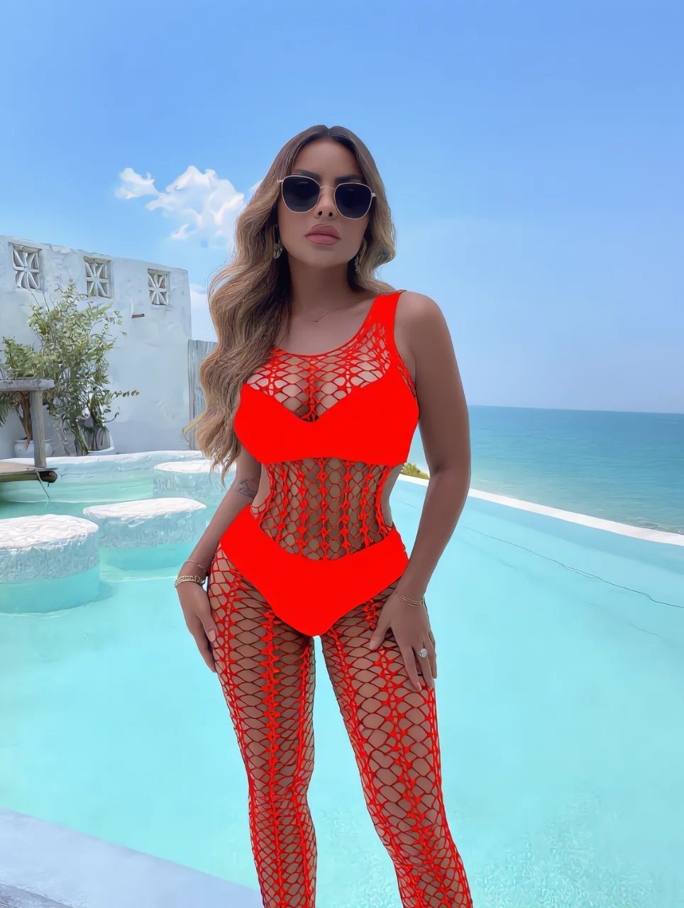 Kırmızı Seksili File Çorap - Ultra Esnek Büyük Beden - Party Koleksiyonu