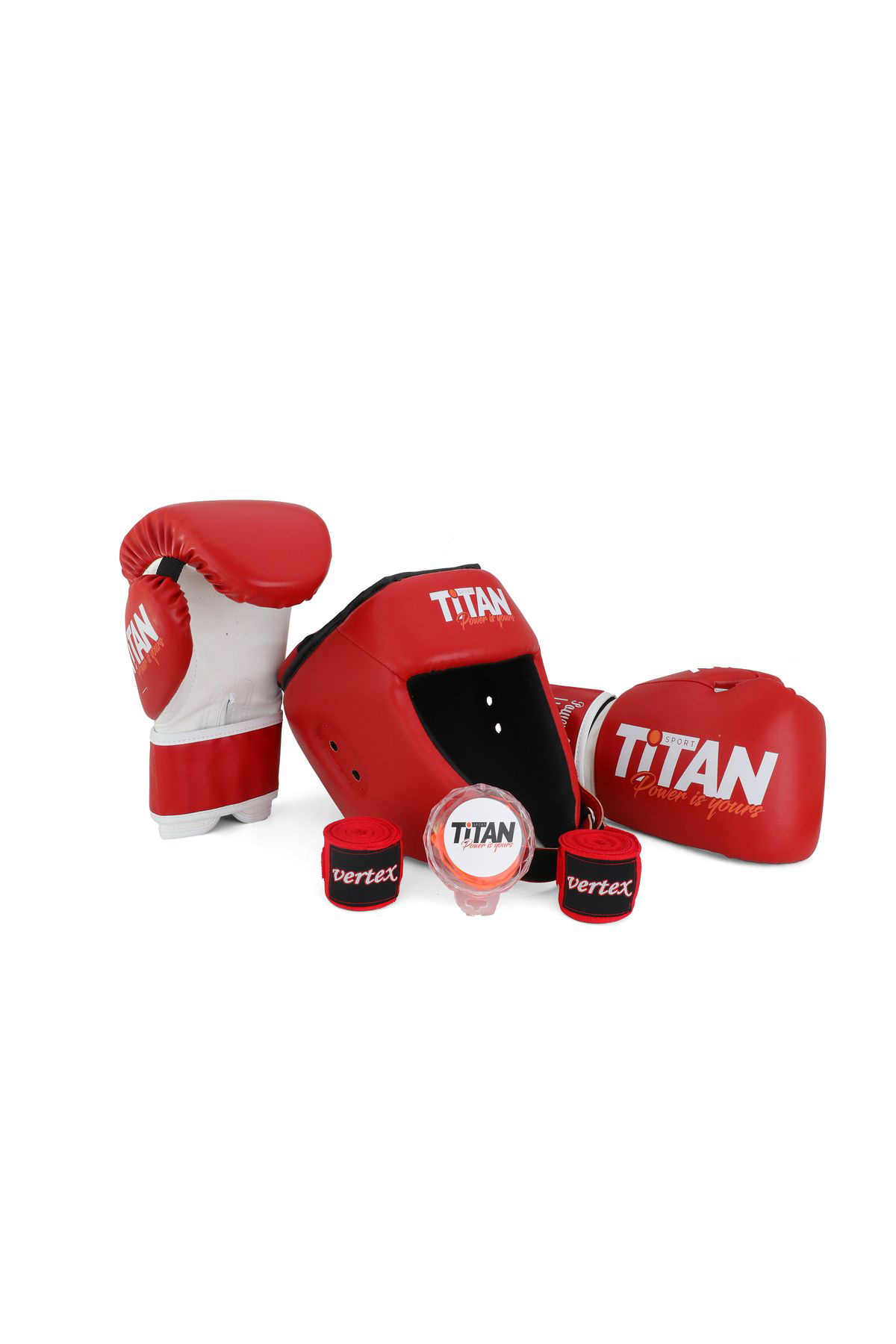 Titan Sport Kirmizi Serisi Özel Takim Set , Boks Kaski, Boks Eldiveni, Dişlik
