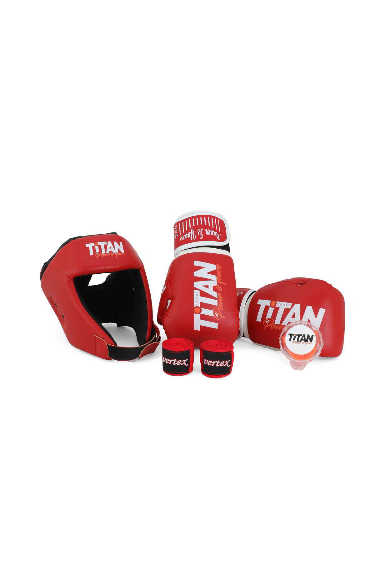 Titan Sport Kirmizi Serisi Özel Takim Set , Boks Kaski, Boks Eldiveni, Dişlik