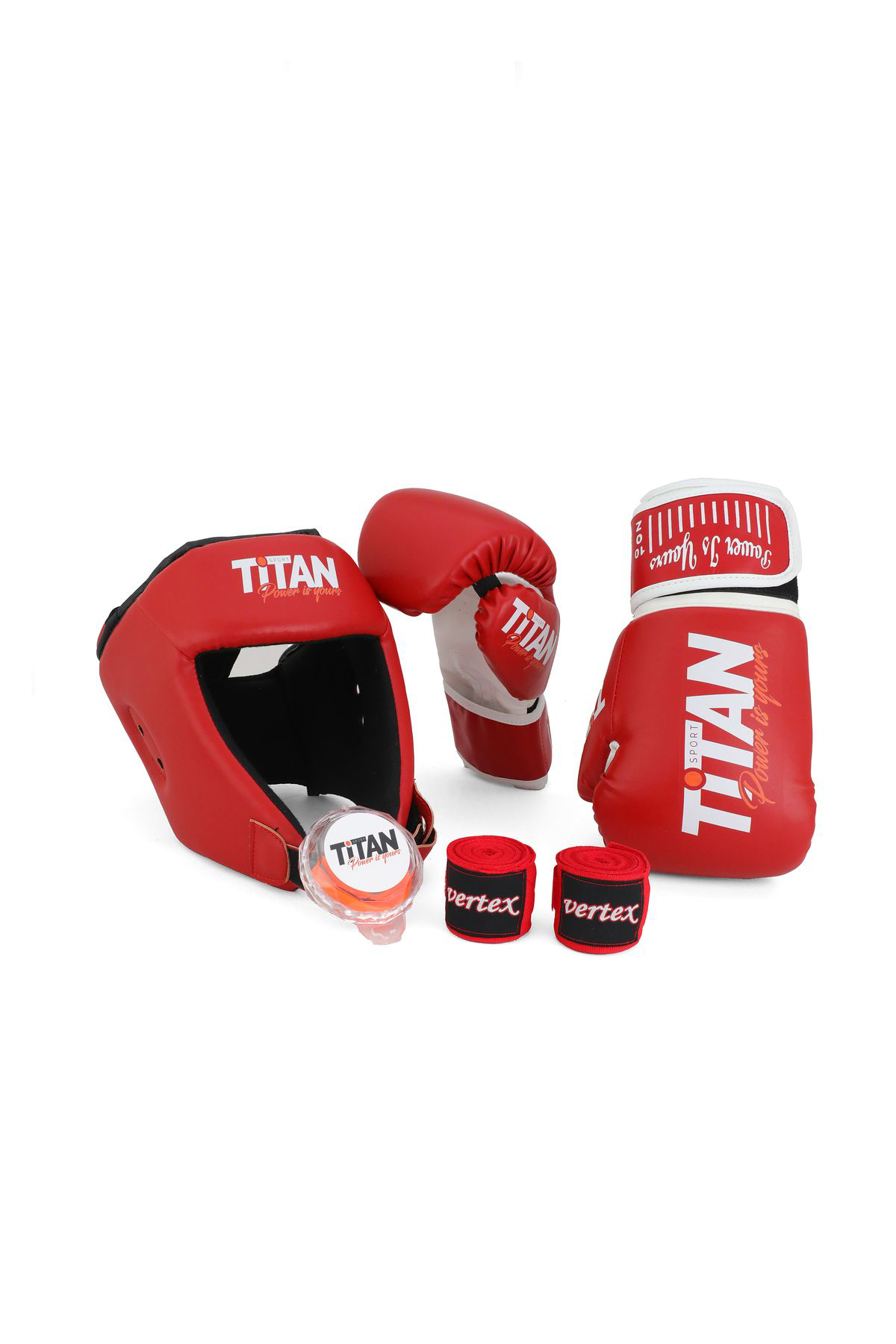 Titan Sport Kirmizi Serisi Özel Takim Set , Boks Kaski, Boks Eldiveni, Dişlik