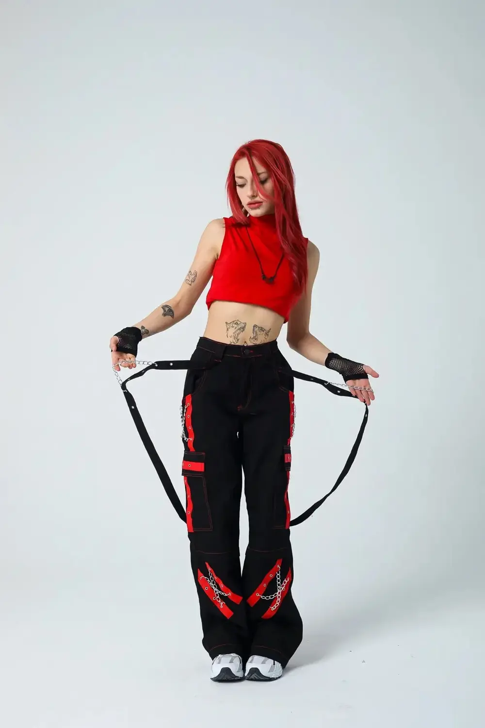 Kırmızı Şerit Detaylı Baggy Cyber-Pants