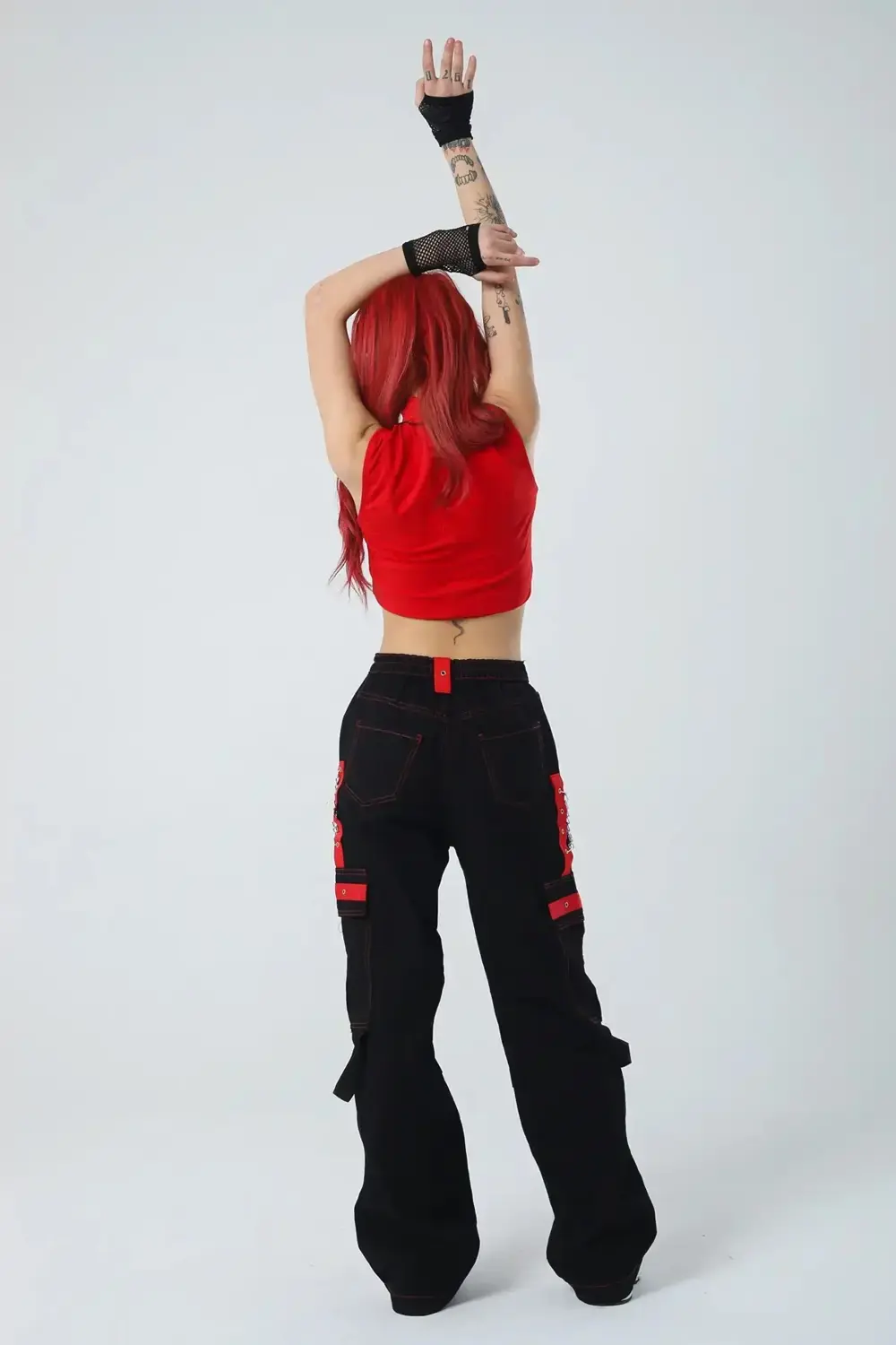 Kırmızı Şerit Detaylı Baggy Cyber-Pants
