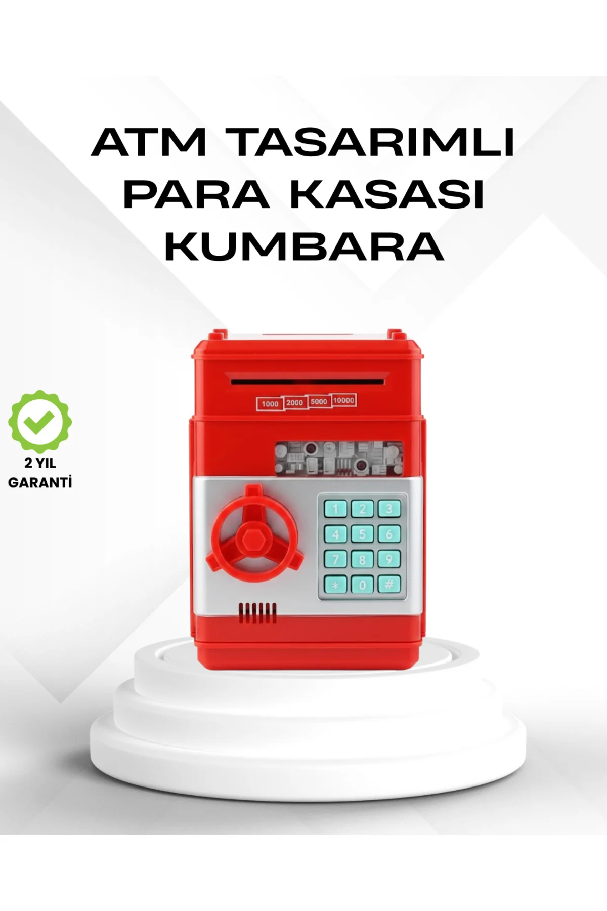 Kırmızı Şifreli ATM Kasa Para Yutan Kumbara