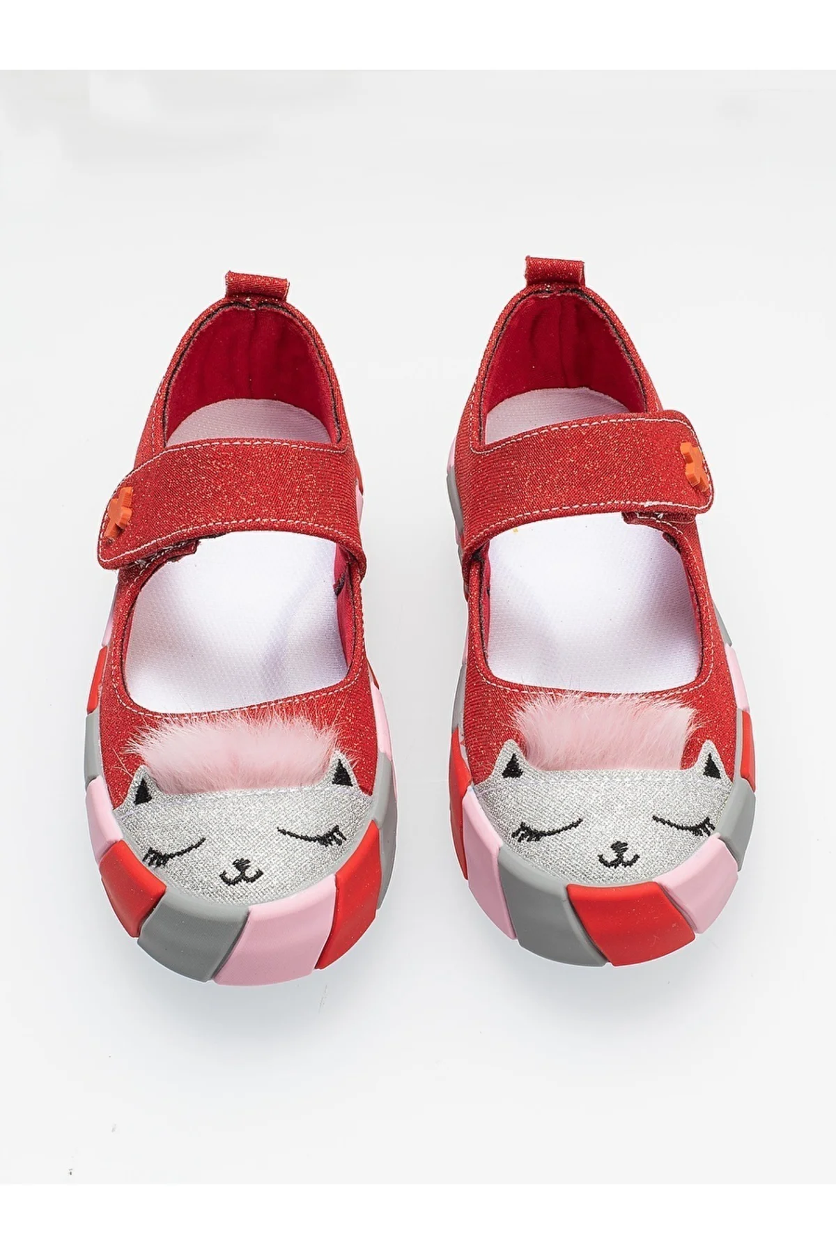 Kırmızı Simli Kedi Kız Çocuk Sneaker Babet Beden: 27