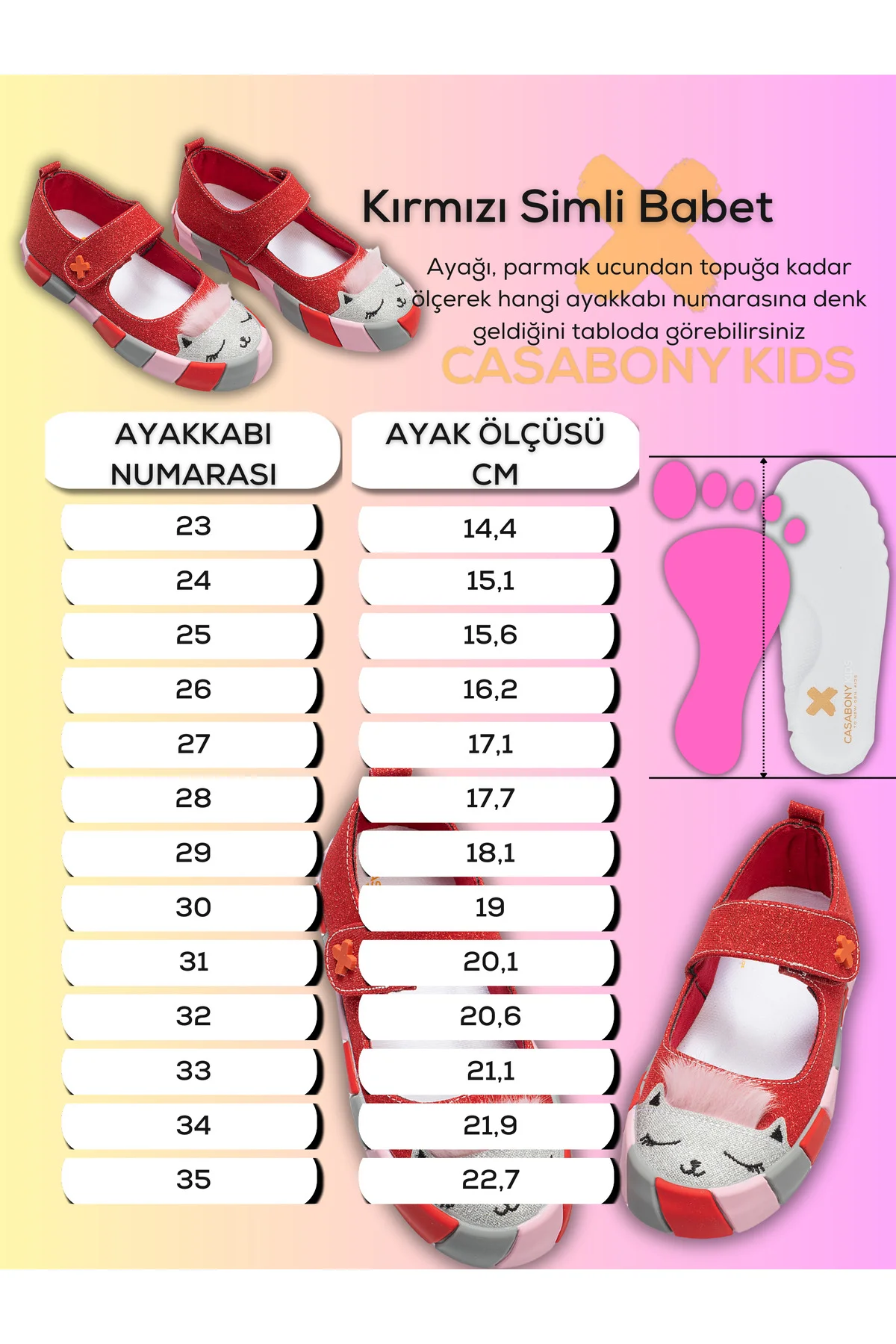 Kırmızı Simli Kedi Kız Çocuk Sneaker Babet Beden: 27