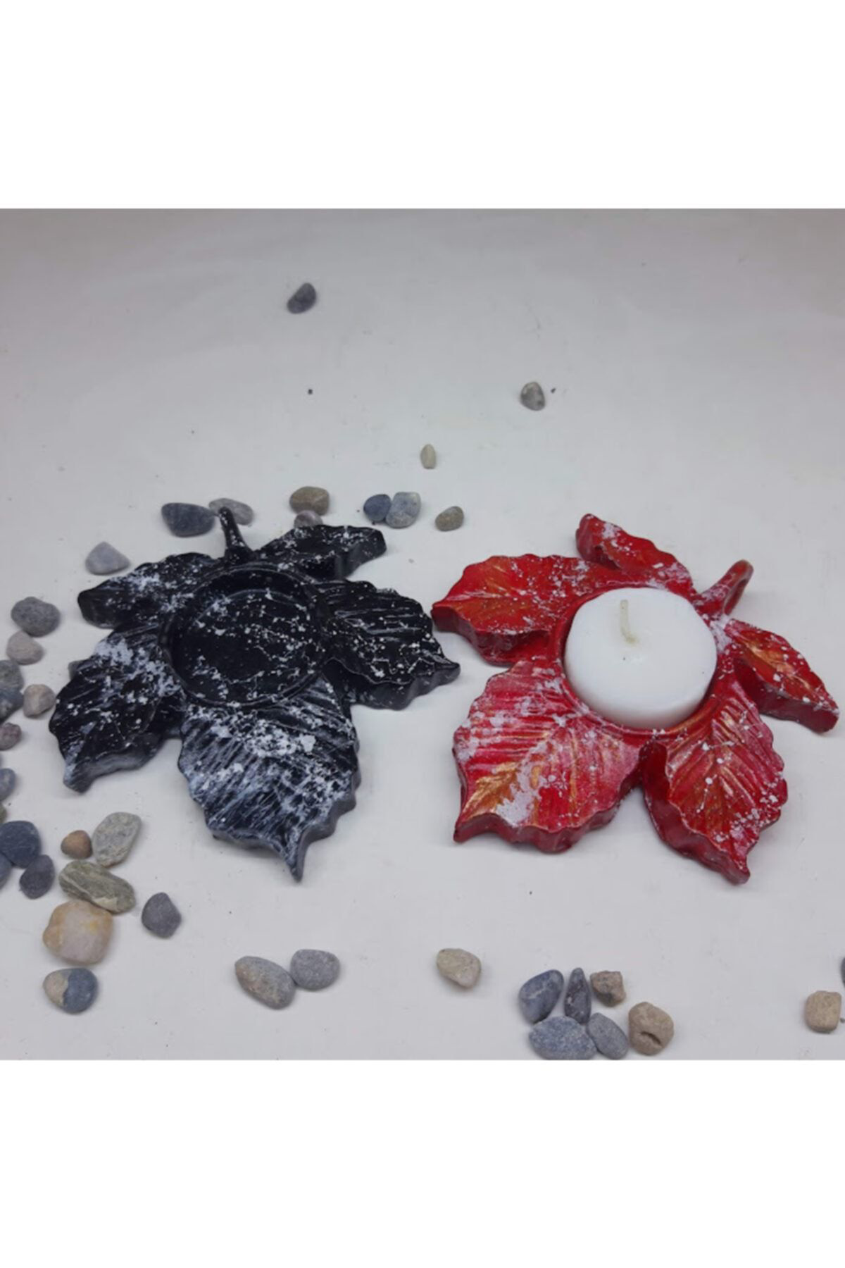 Dodemert Home Kirmizi-Siyah Çinar Yapraği Beton Mumluk 2 Li