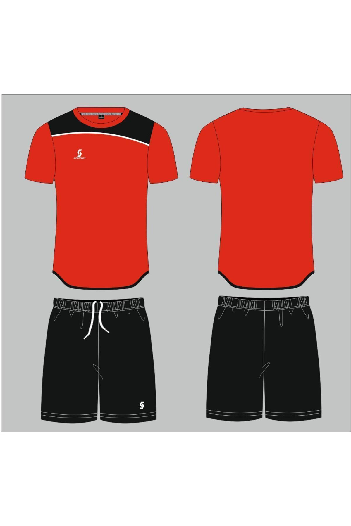 Sportech Kırmızı-Siyah Forma Takımı K0136 (Tek Kelime İsim Ve Numara Yazil
