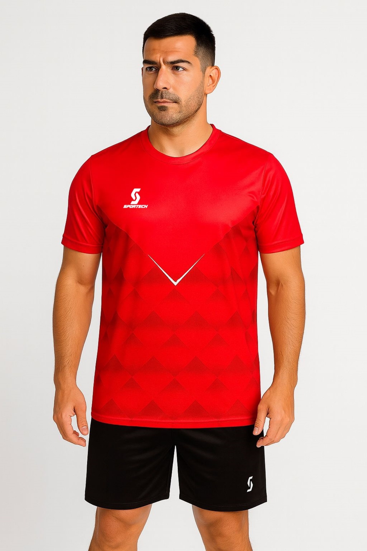 Sportech Kırmızı-Siyah Forma Takımı K0146 (Tek Kelime İsim Ve Numara Yazil