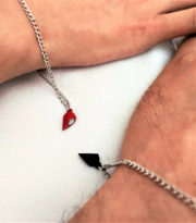 Tükkan Accessories Kirmizi-Siyah Kalp Miknatisli Sevgili Çift Bileklik,,Bff Bilekliğ
