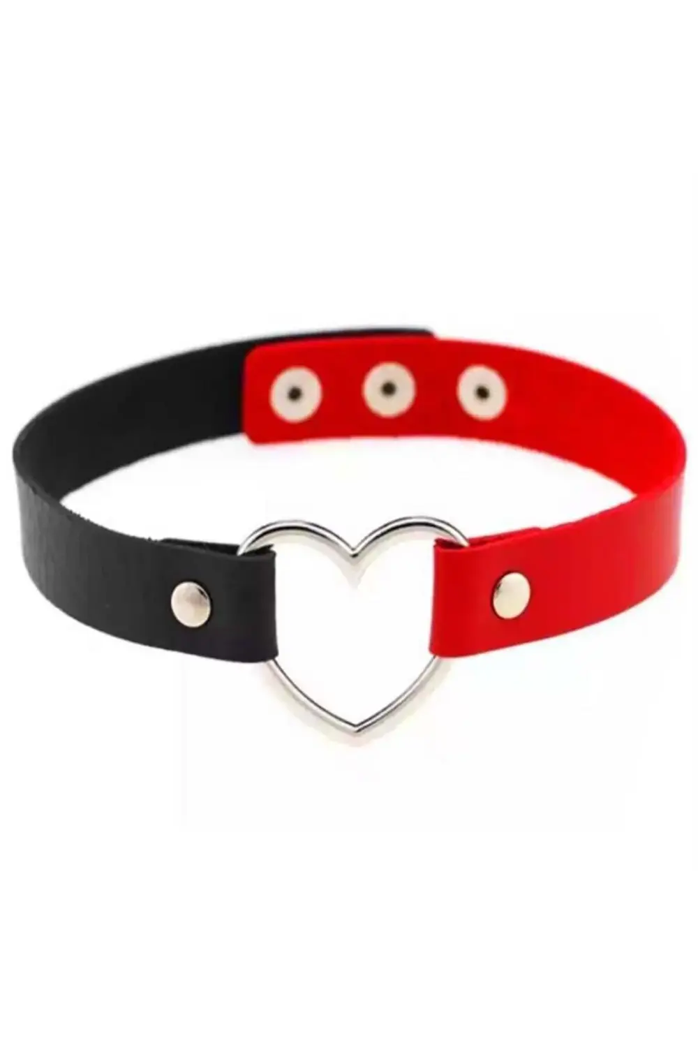 Kırmızı Siyah Kalpli Deri Tasma