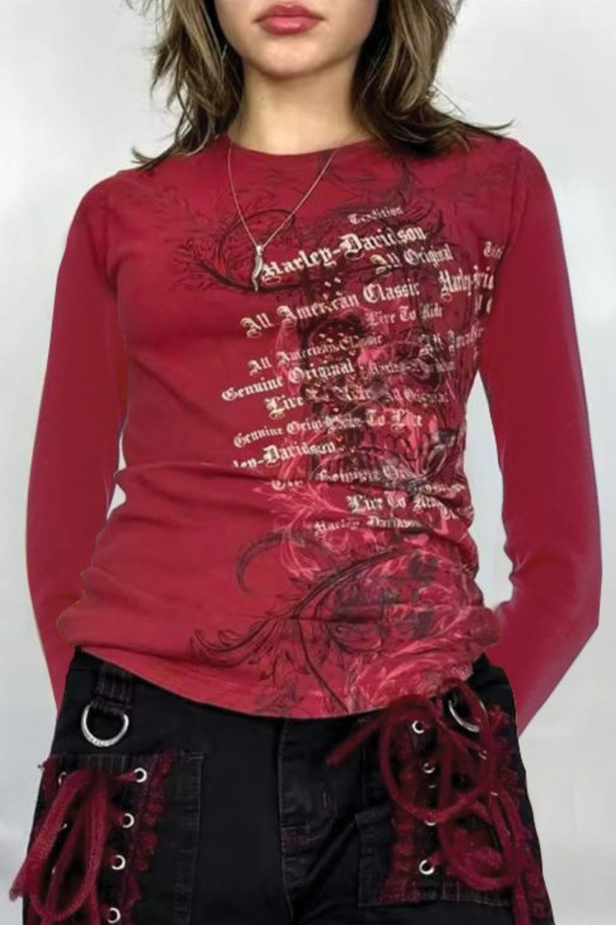 Kırmızı Skull Life Cyber Grunge Gotik Y2K Uzun Kollu Crop Kırmızı Skull Life Cyber Grunge Gotik Y2K Uzun Kollu Crop