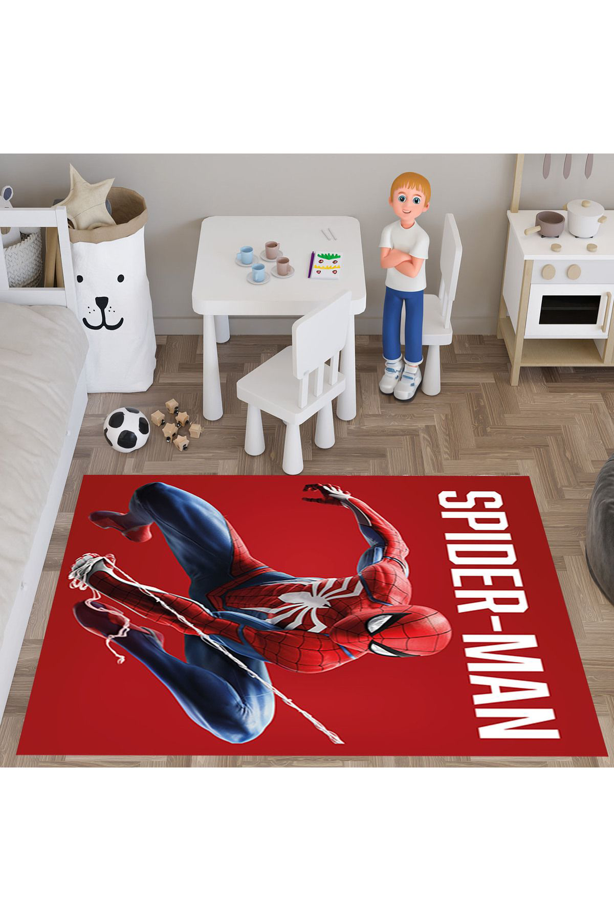 Evan Home Kirmizi Spider-Man Çocuk Odasi Halisi Desenli  Dijital Baski Yikanabilir Kaymaz Taban