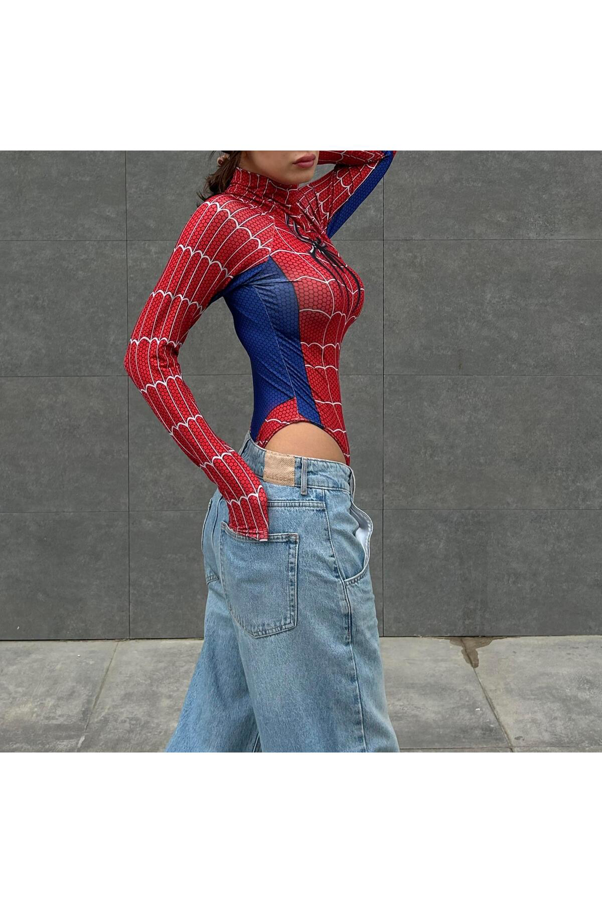 Köstebek Kırmızı Spider Çıtçıtlı Uzun Kollu Body