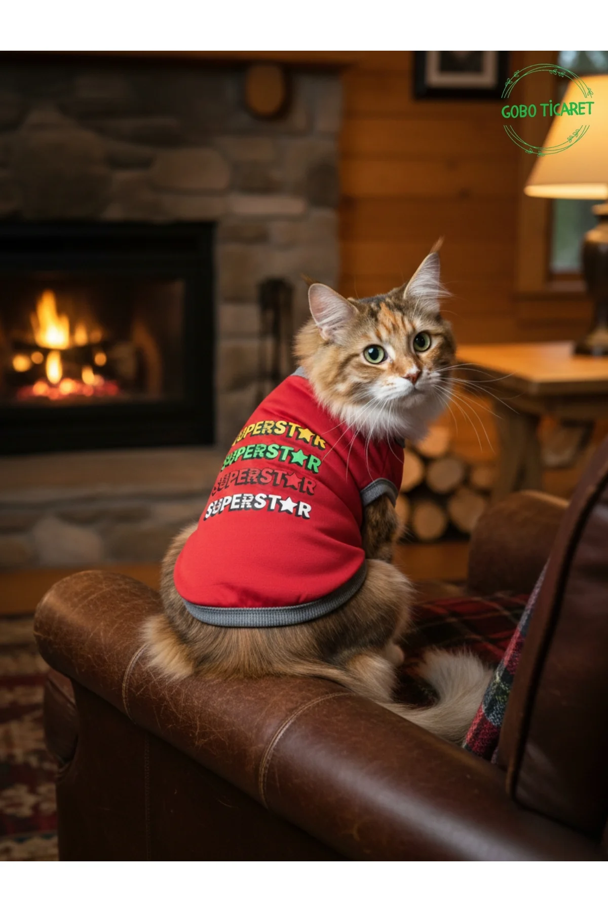 Kırmızı SUPERSTAR Yazılı Kedi ve Köpek Kıyafeti Tişörtü Elbisesi 