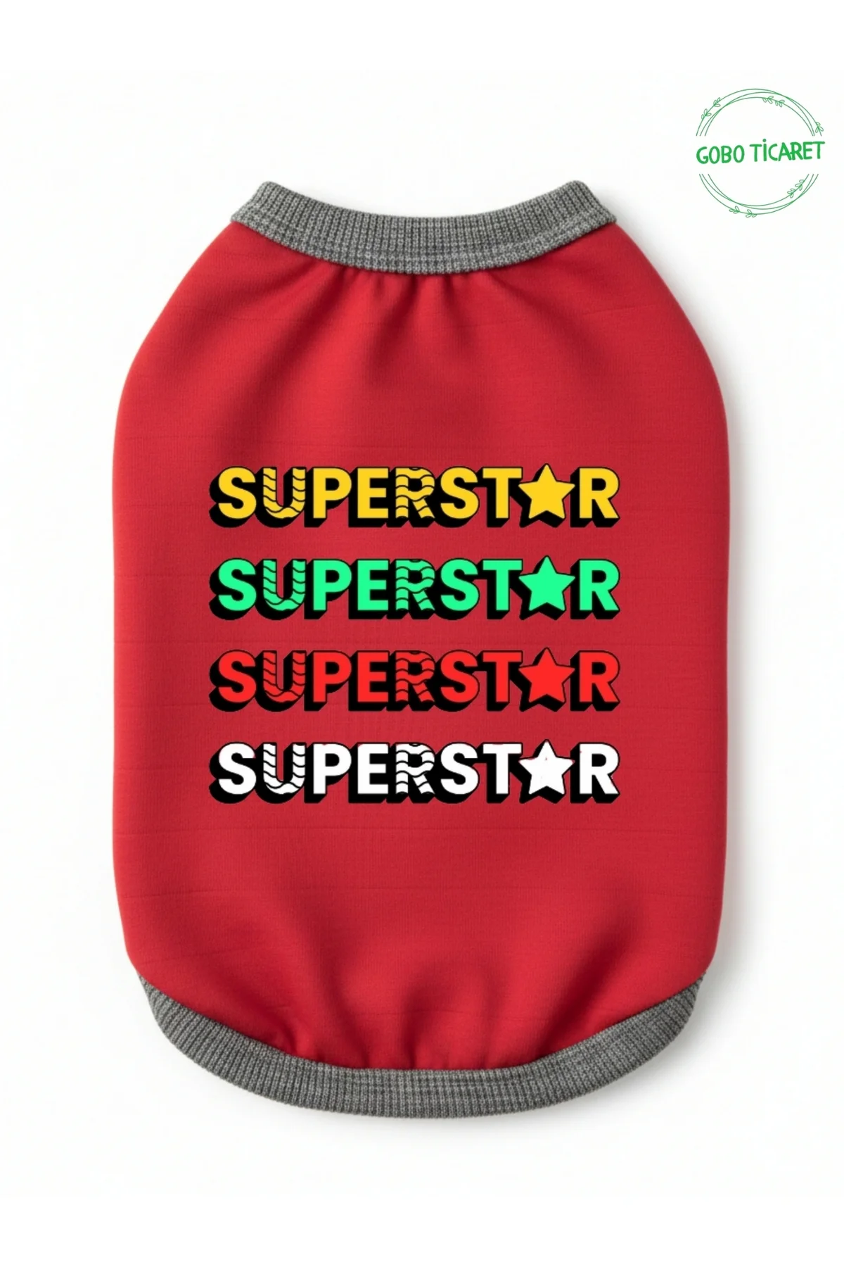 Kırmızı SUPERSTAR Yazılı Kedi ve Köpek Kıyafeti Tişörtü Elbisesi 