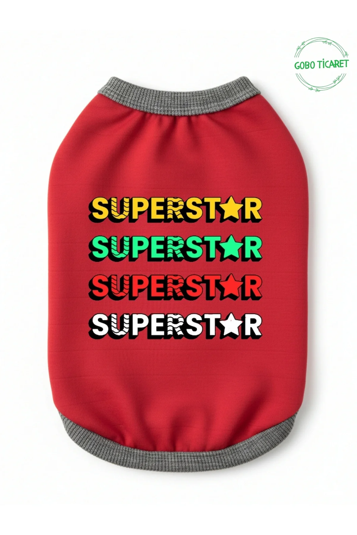 Kırmızı SUPERSTAR Yazılı Kedi ve Köpek Kıyafeti Tişörtü Elbisesi 