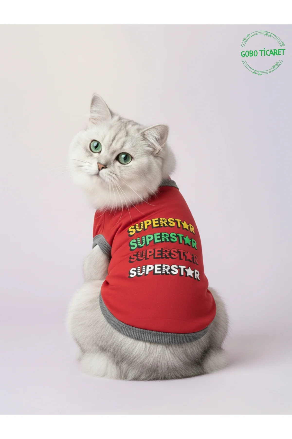 Kırmızı SUPERSTAR Yazılı Kedi ve Köpek Kıyafeti Tişörtü Elbisesi 