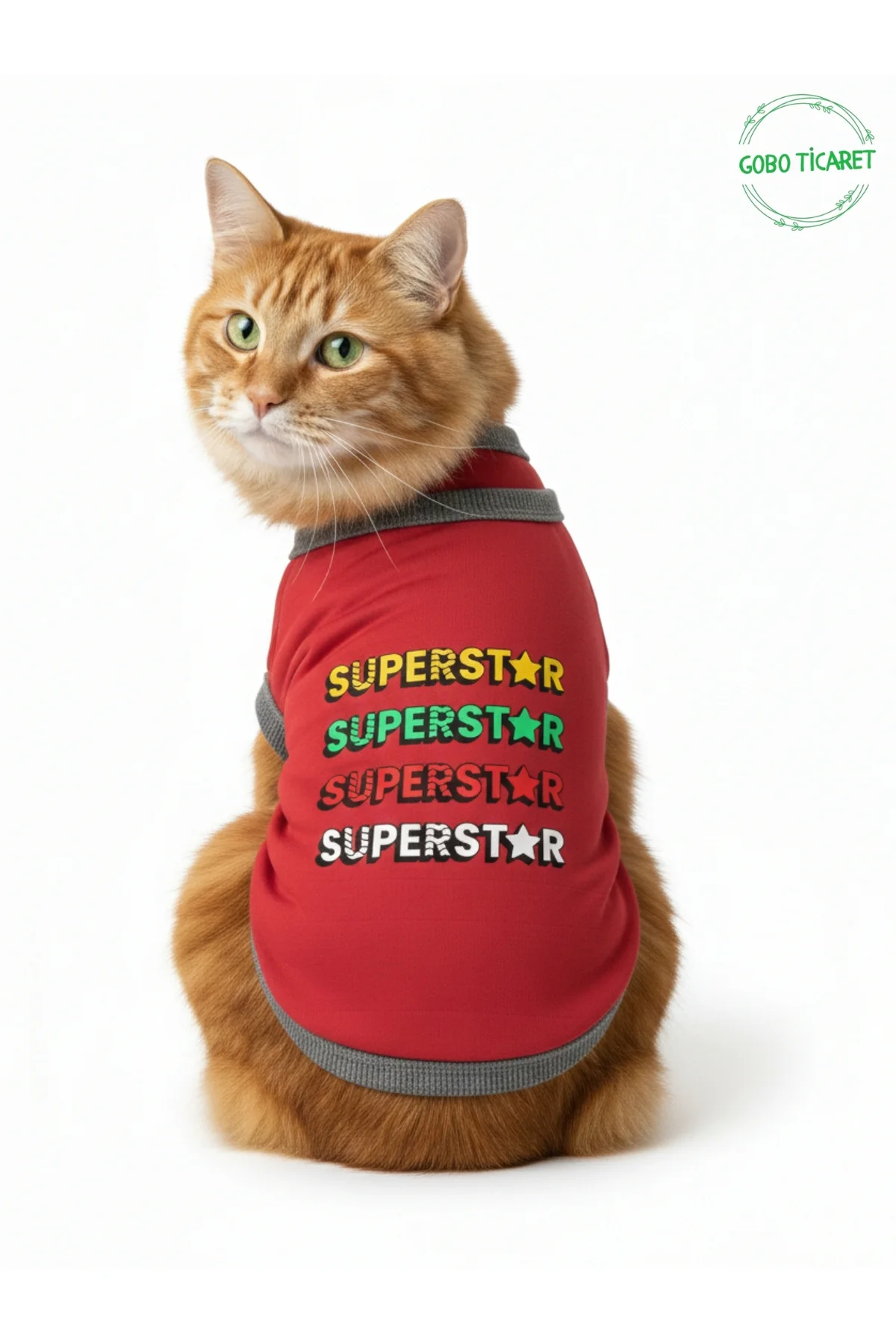 Kırmızı SUPERSTAR Yazılı Kedi ve Köpek Kıyafeti Tişörtü Elbisesi 