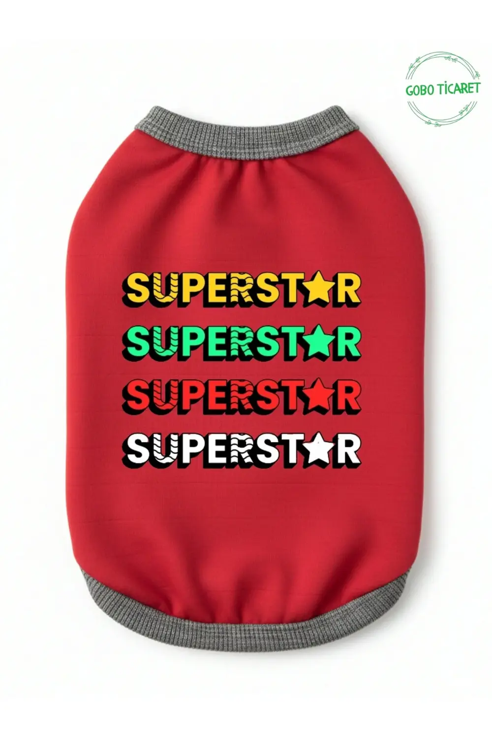 Kırmızı SUPERSTAR Yazılı Kedi ve Köpek Kıyafeti Tişörtü Elbisesi