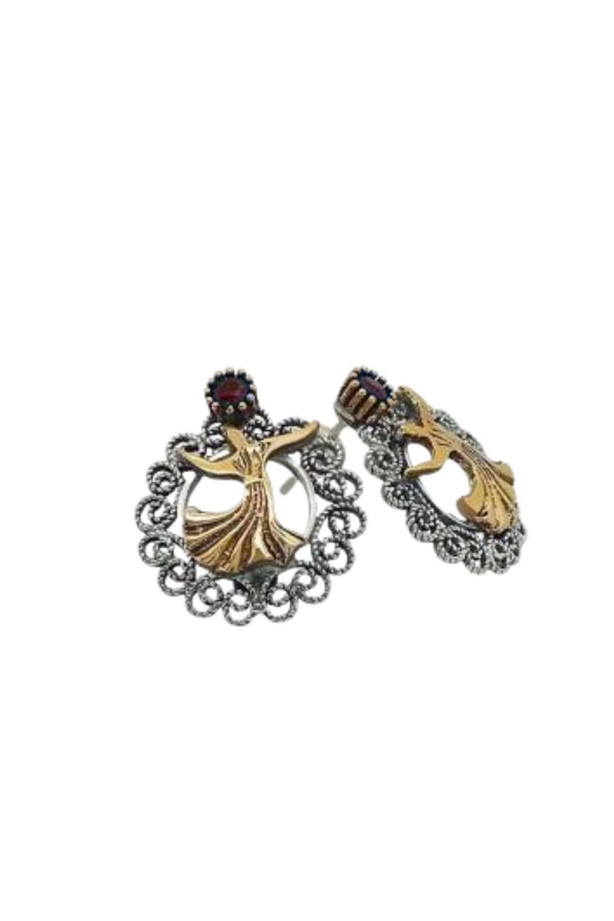 Beyisa Kırmızı Taşlı Telkari Gümüş Semazen Temalı Bayan Küpe