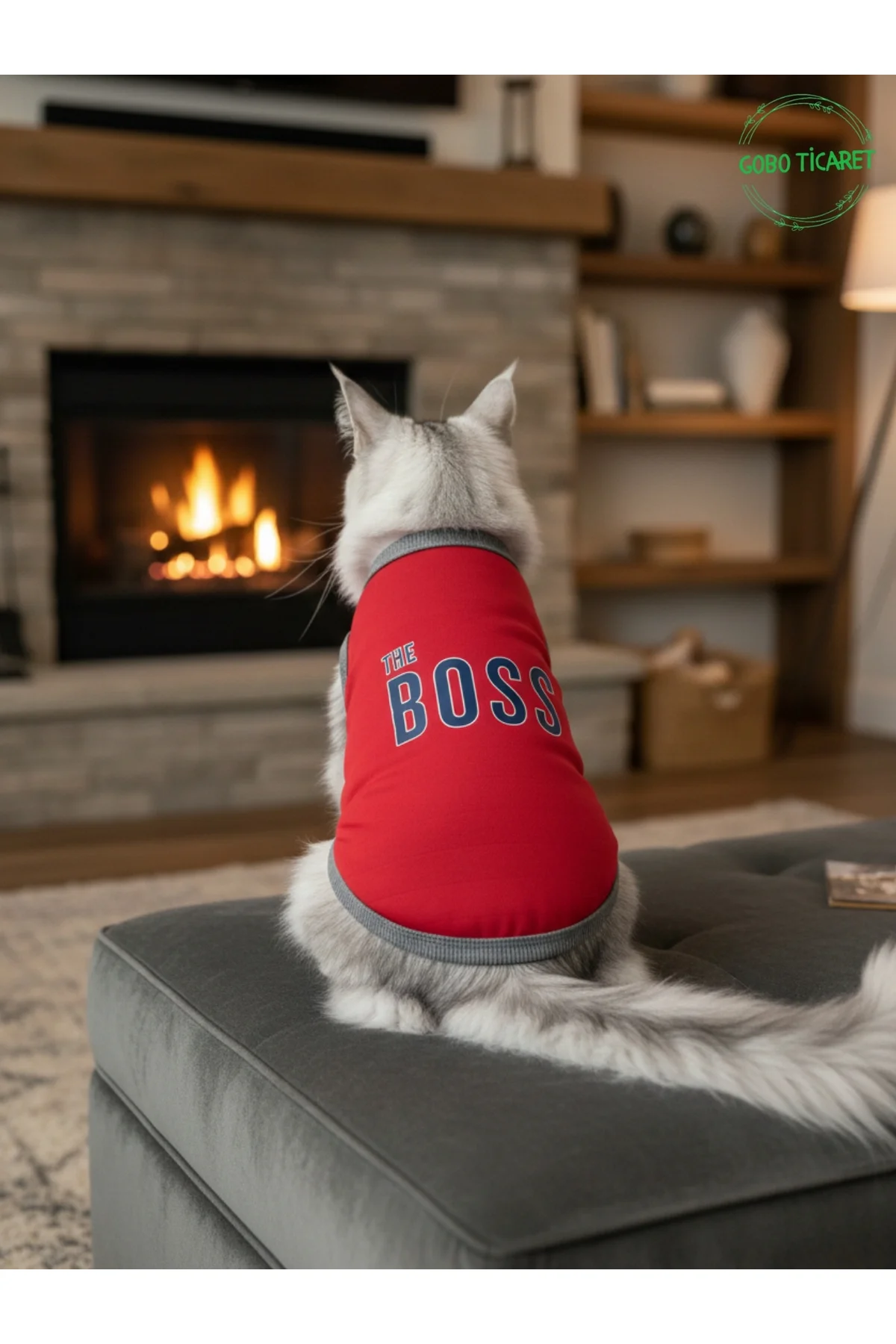 Kırmızı The Boss (Patron) Yazılı Kedi ve Köpek Kıyafeti Tişörtü E