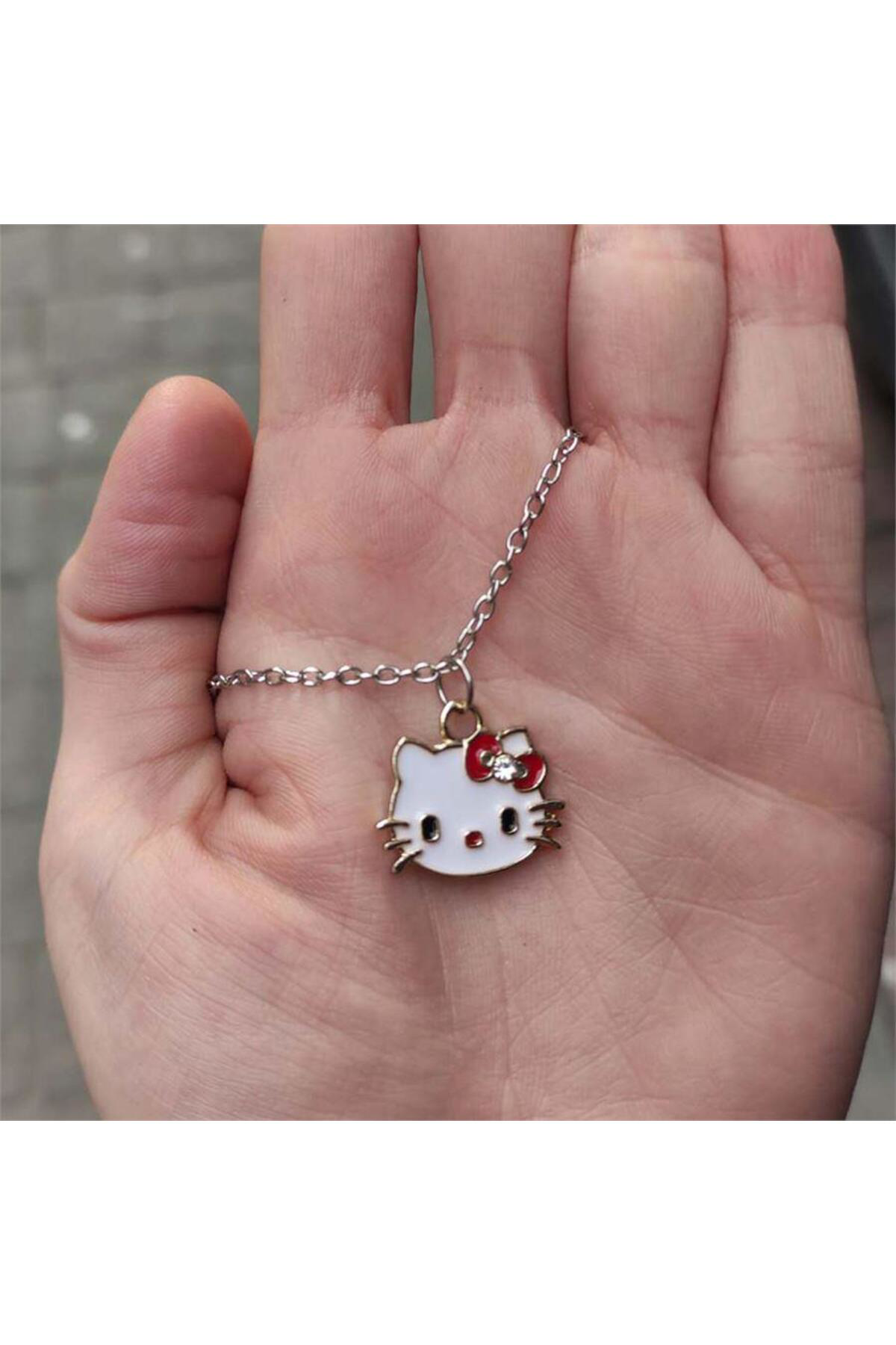 Kırmızı Tokalı Hello Kitty Face Kolye