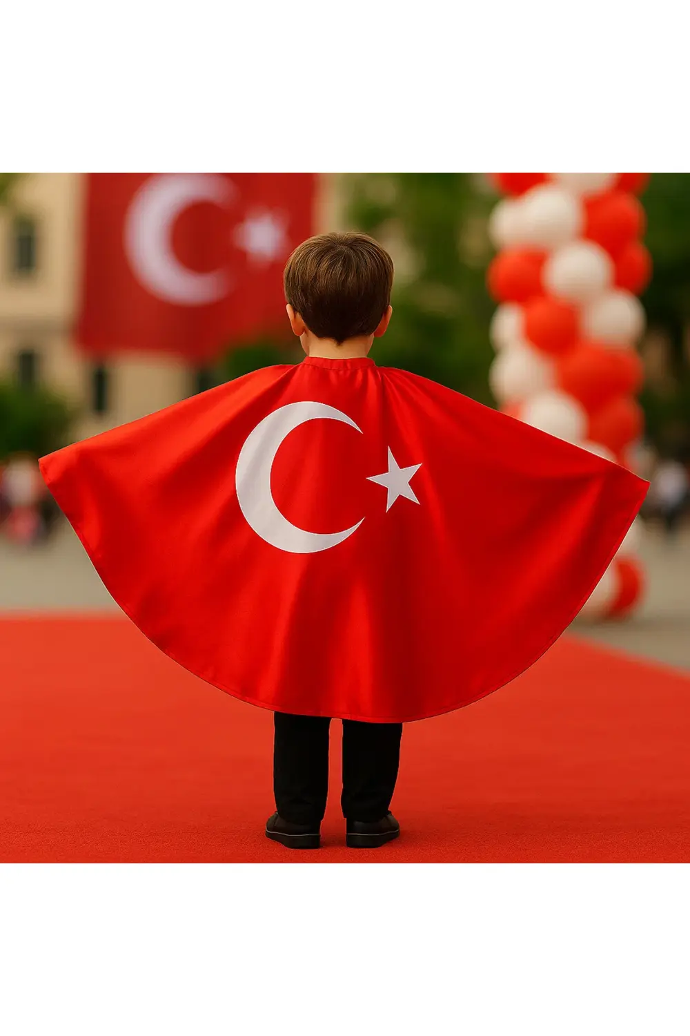 Kırmızı Türk Bayrağı Ay Yıldızlı Temalı Pelerin 135*75 cm 23 Nisa