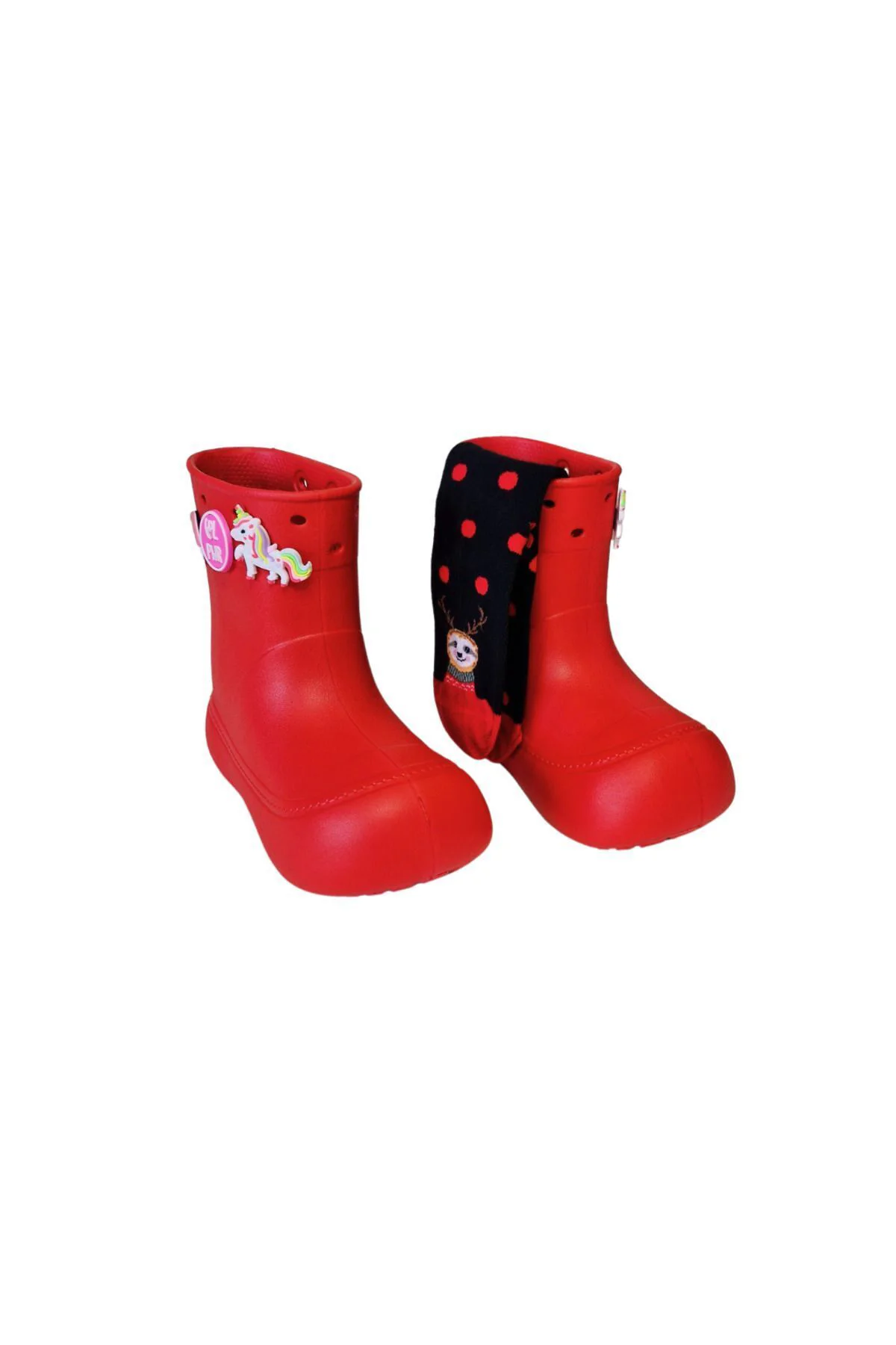 Kırmızı Yağmur Botu + Geyikli+Çorap Set Kırmızı Yağmur Botu + Geyikli+Çorap Set