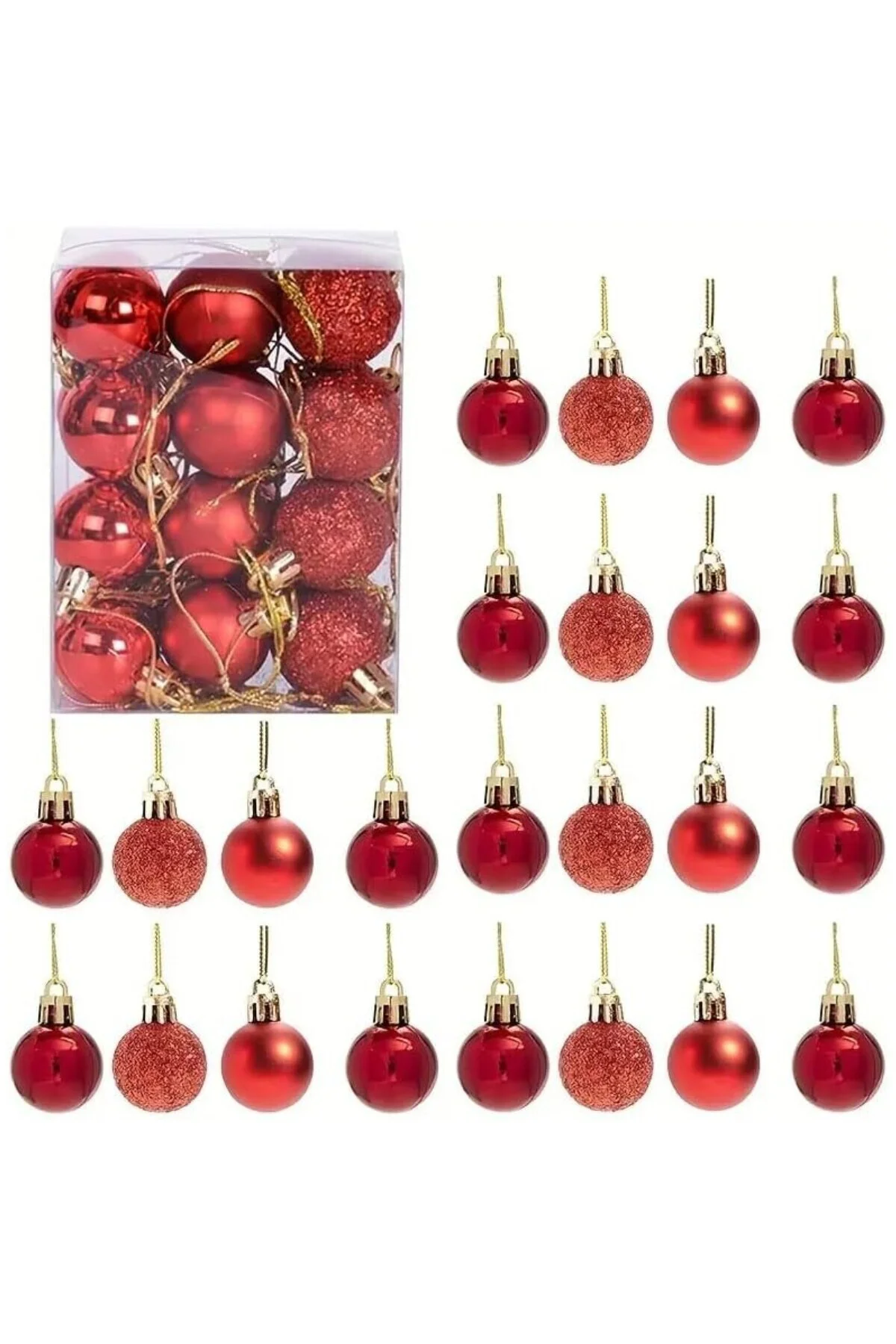 Kırmızı Yılbaşı Ağacı Süsü 3cm Simli Ve Parlak Minik Cici Top Ağa