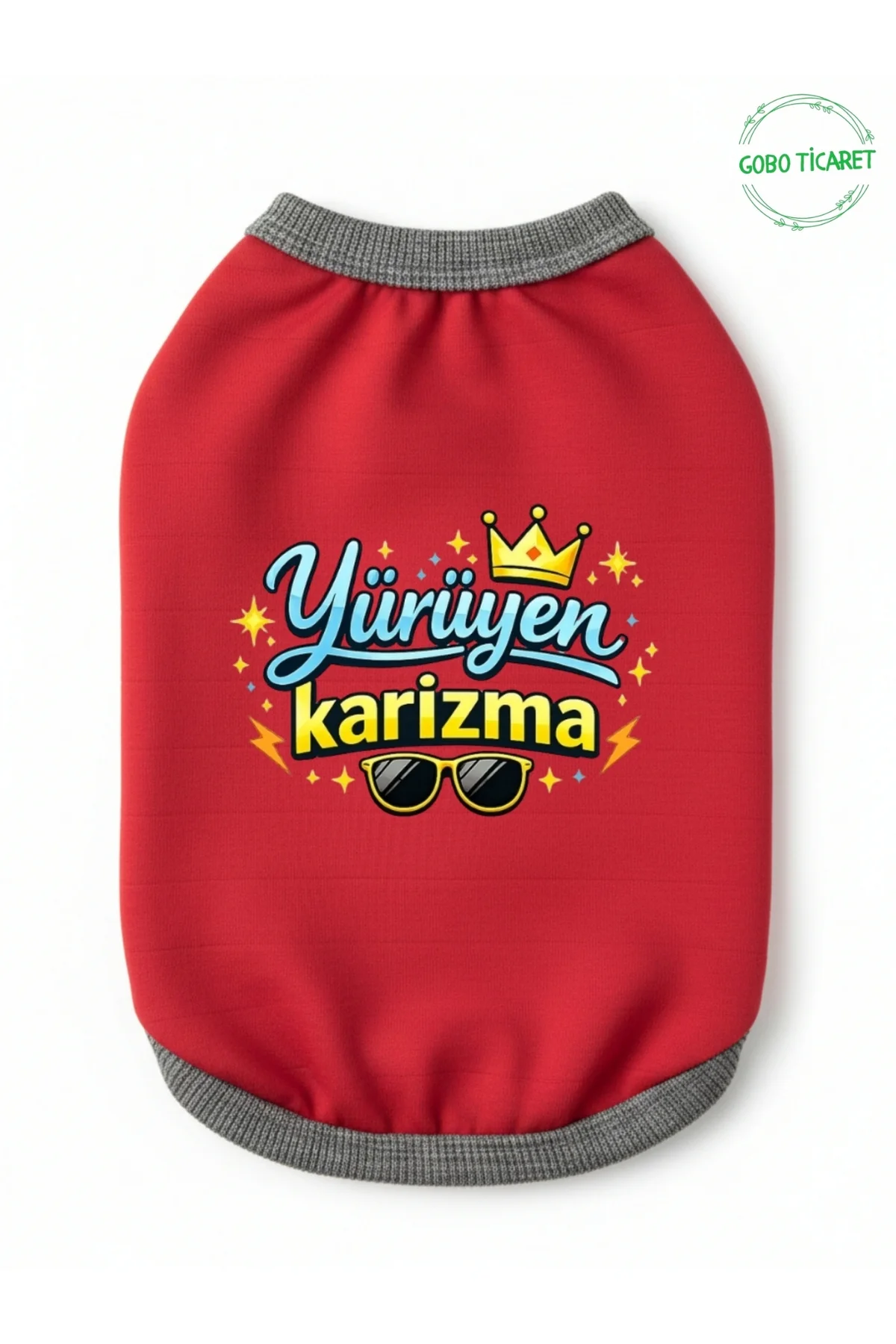 Kırmızı Yürüyen Karizma Yazılı Kedi ve Köpek Kıyafeti Tişörtü Elb