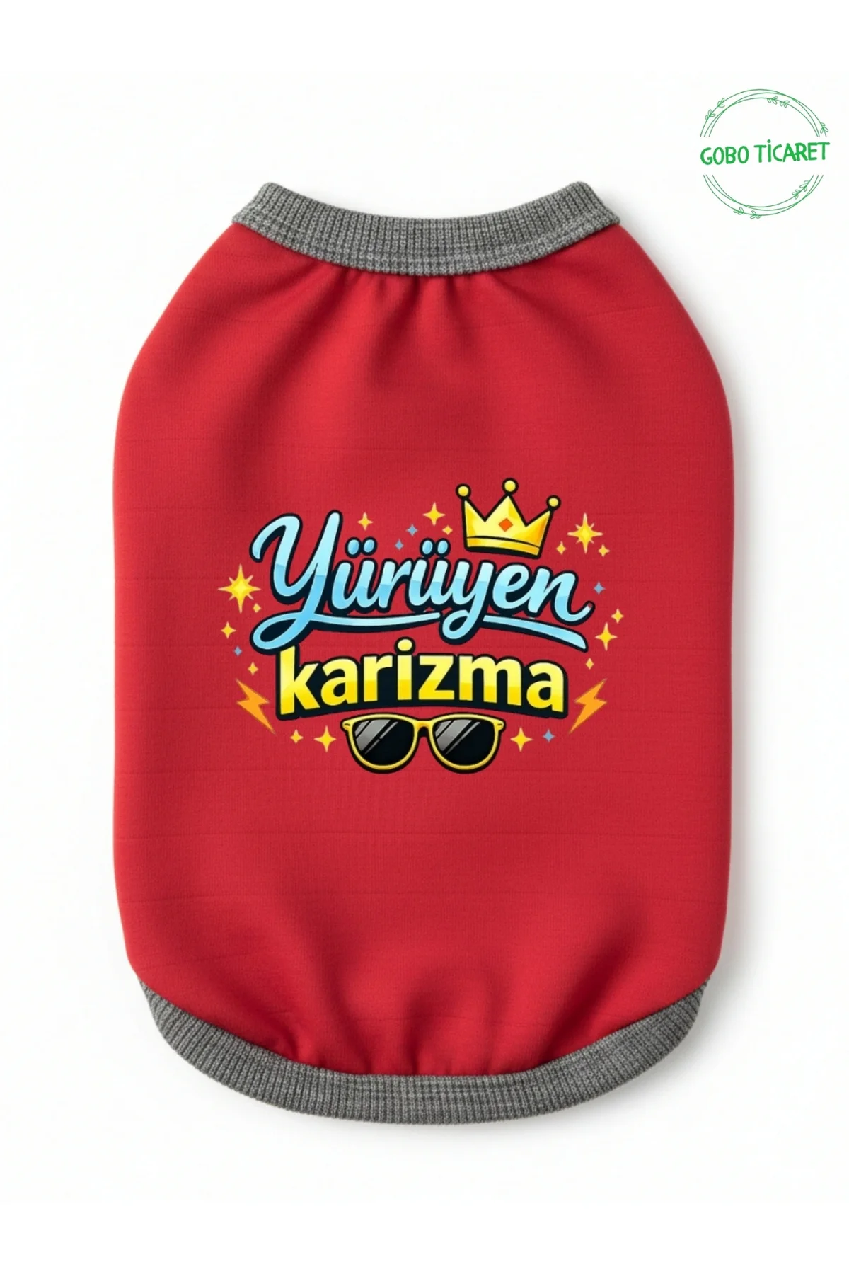 Kırmızı Yürüyen Karizma Yazılı Kedi ve Köpek Kıyafeti Tişörtü Elb