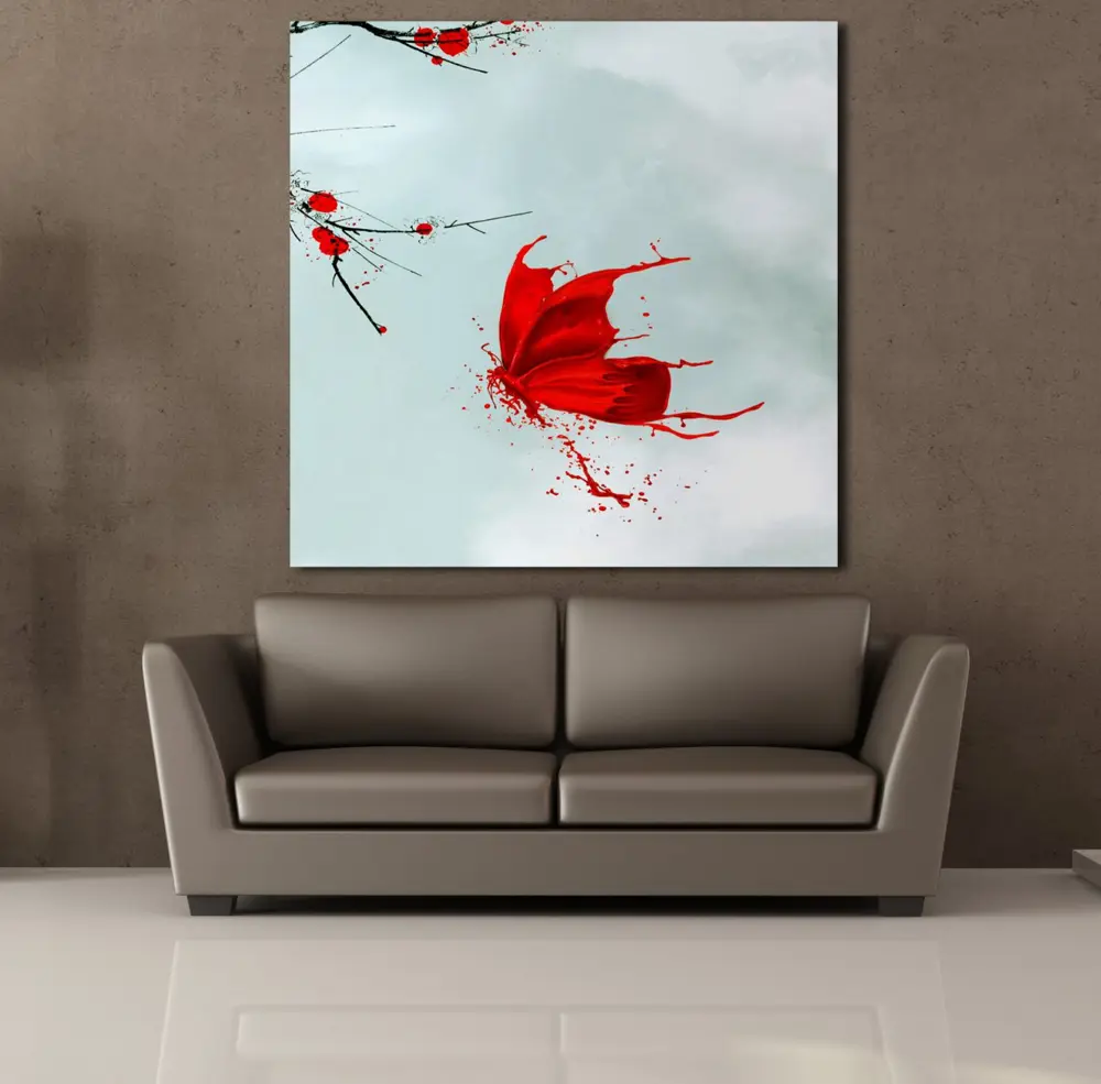 KIRMIZIYA BOYANMIŞ KELEBEK KANVAS TABLO