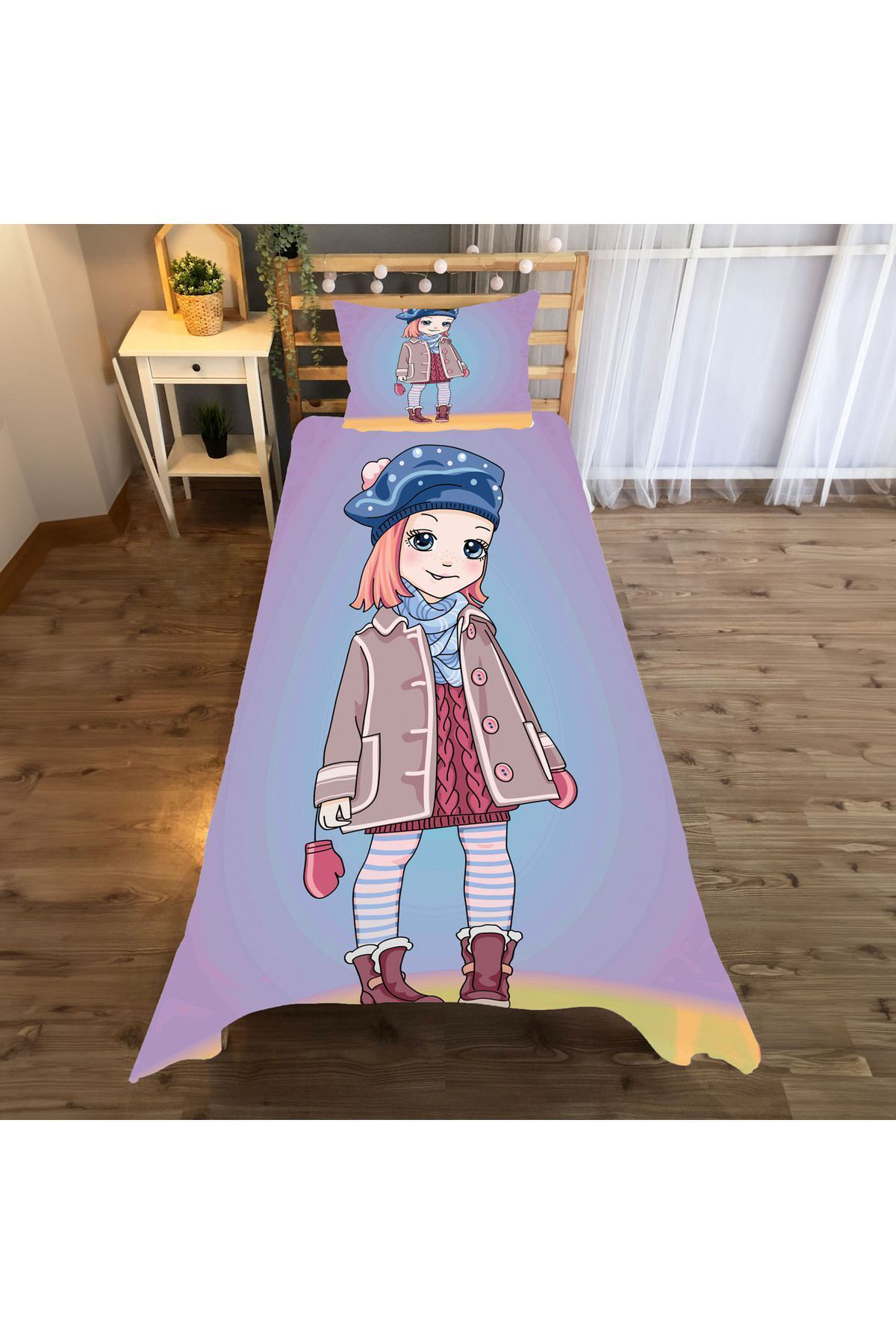 Evan Home Kiş Kizi Desenli Yatak Örtüsü Ve Yastik Kilifi 2Li Takimi