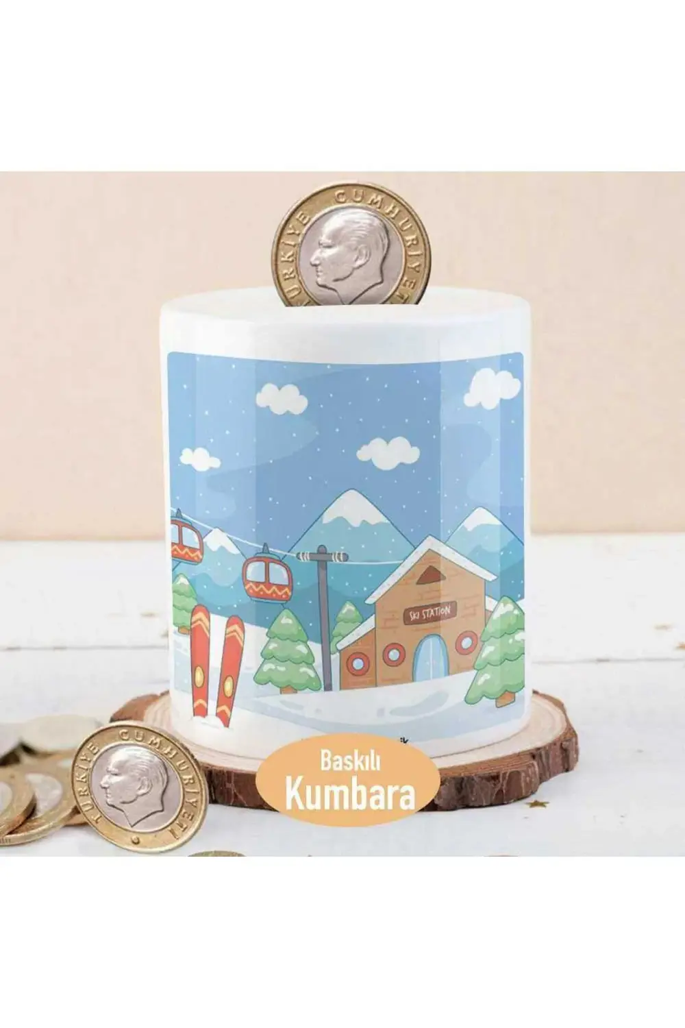 Kış Mevsimi Kayak Merkezi Temalı Para Birikim Kumbarası-21479