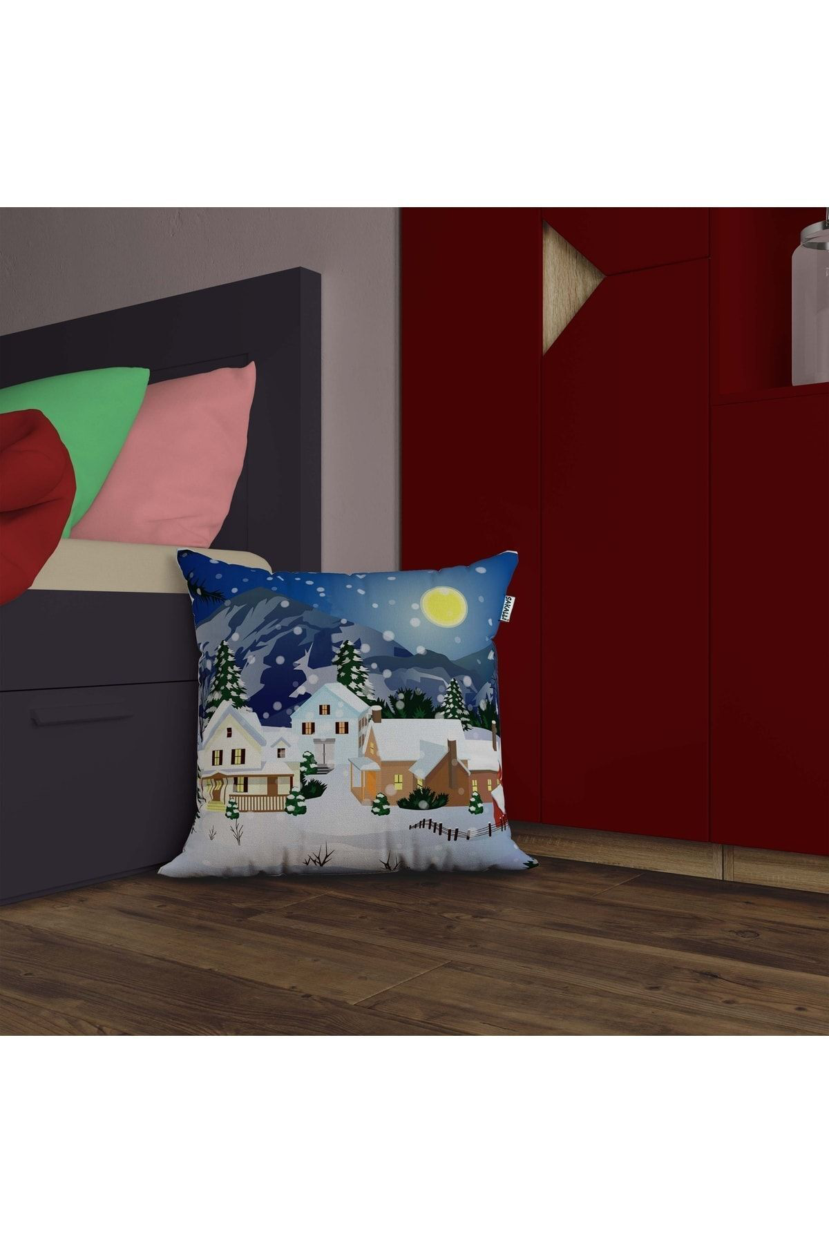 Kış Temalı 3d Digital Baskılı Dekoratif Kırlent Kılıfı